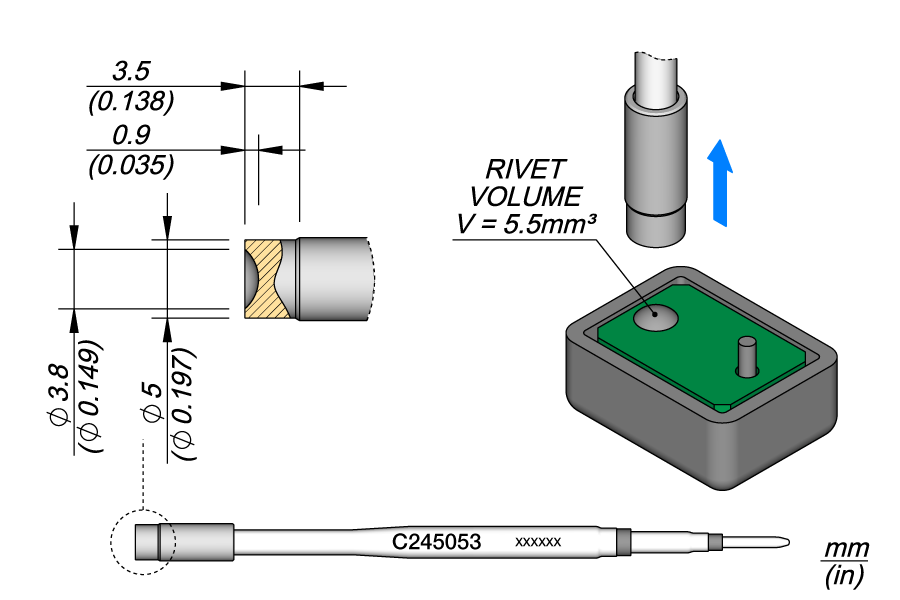 Heißverstemm-Kartusche Ø 3,8 mm für Kunststoffnieten, Serie C245 für T245 - JBC C245053