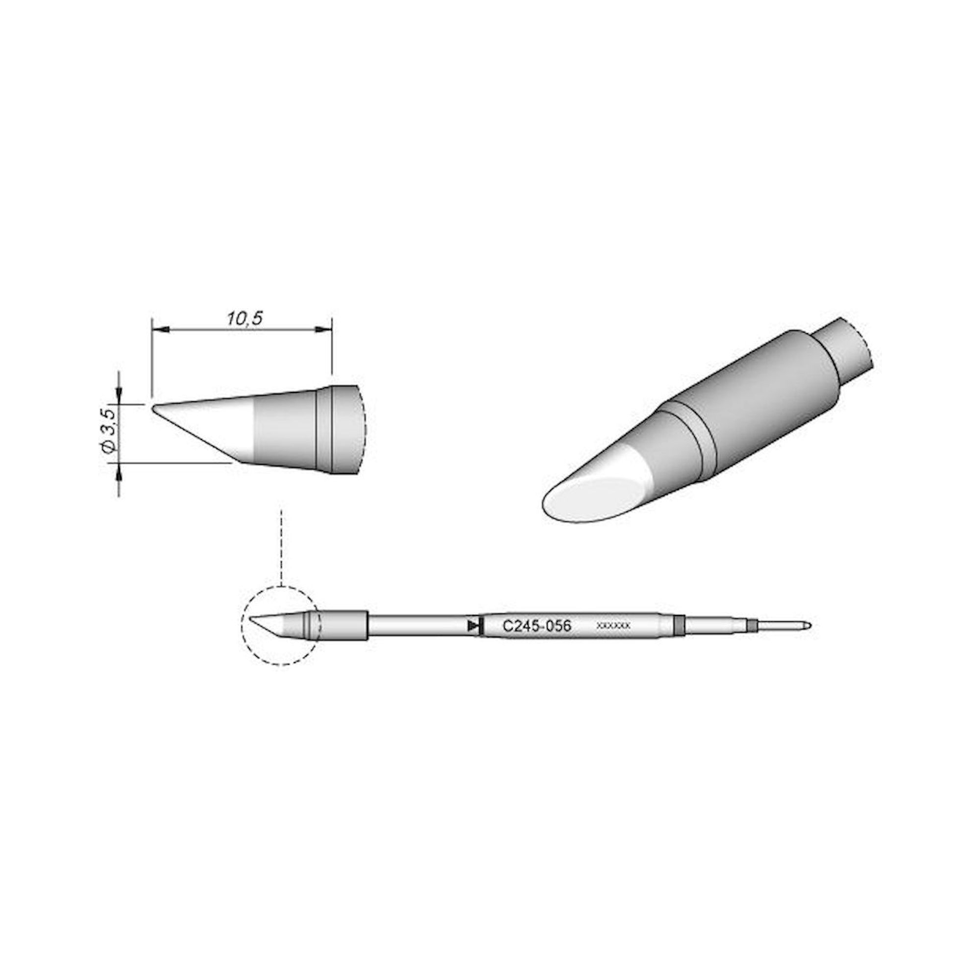 JBC C245056. Lötspitze abgeschrägt, D: 3,5 mm, C245056