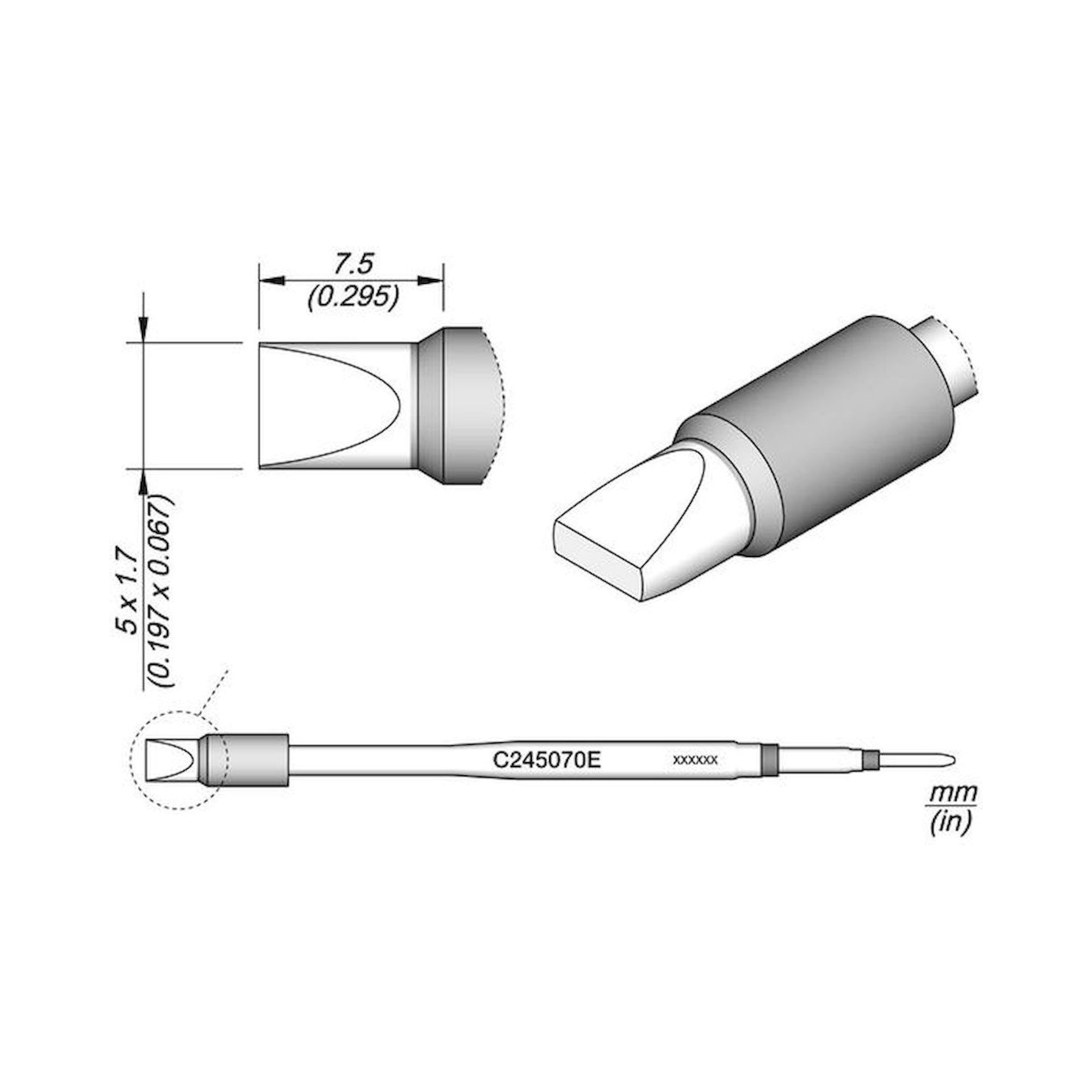 JBC C245070E. Soldering tip for T245, straight, chisel, C245070E