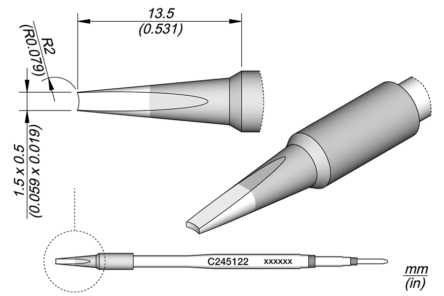 Pin and Connector Cartridge R 2, 1.5 x 0.5 mm, C245 Series for T245 - JBC C245122