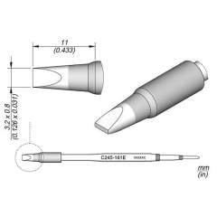 JBC C245161E. Soldering tip chisel-shaped 3.2x0.8 mm for T245, C245161E