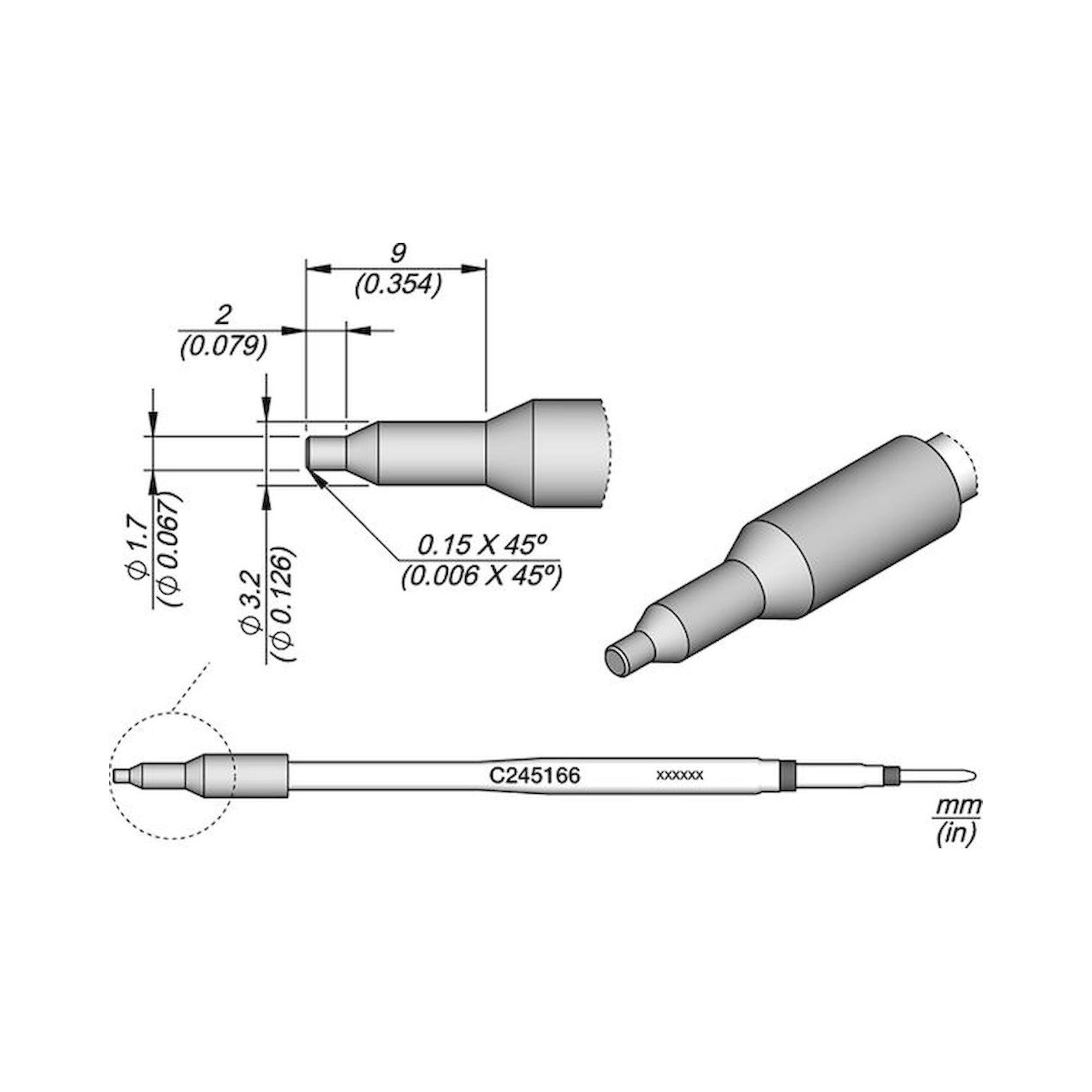 JBC C245166. Soldering tip plastic inox, 1,7 mm, C245166