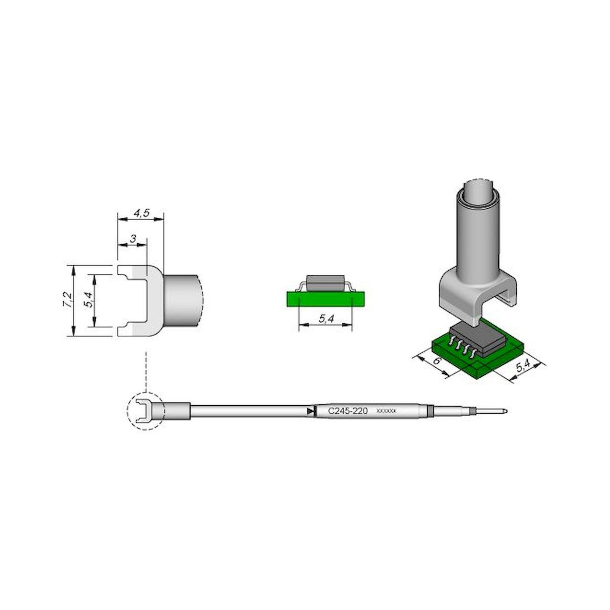 JBC C245220. Desoldering tip tunnel 5,4x6 mm, C245220