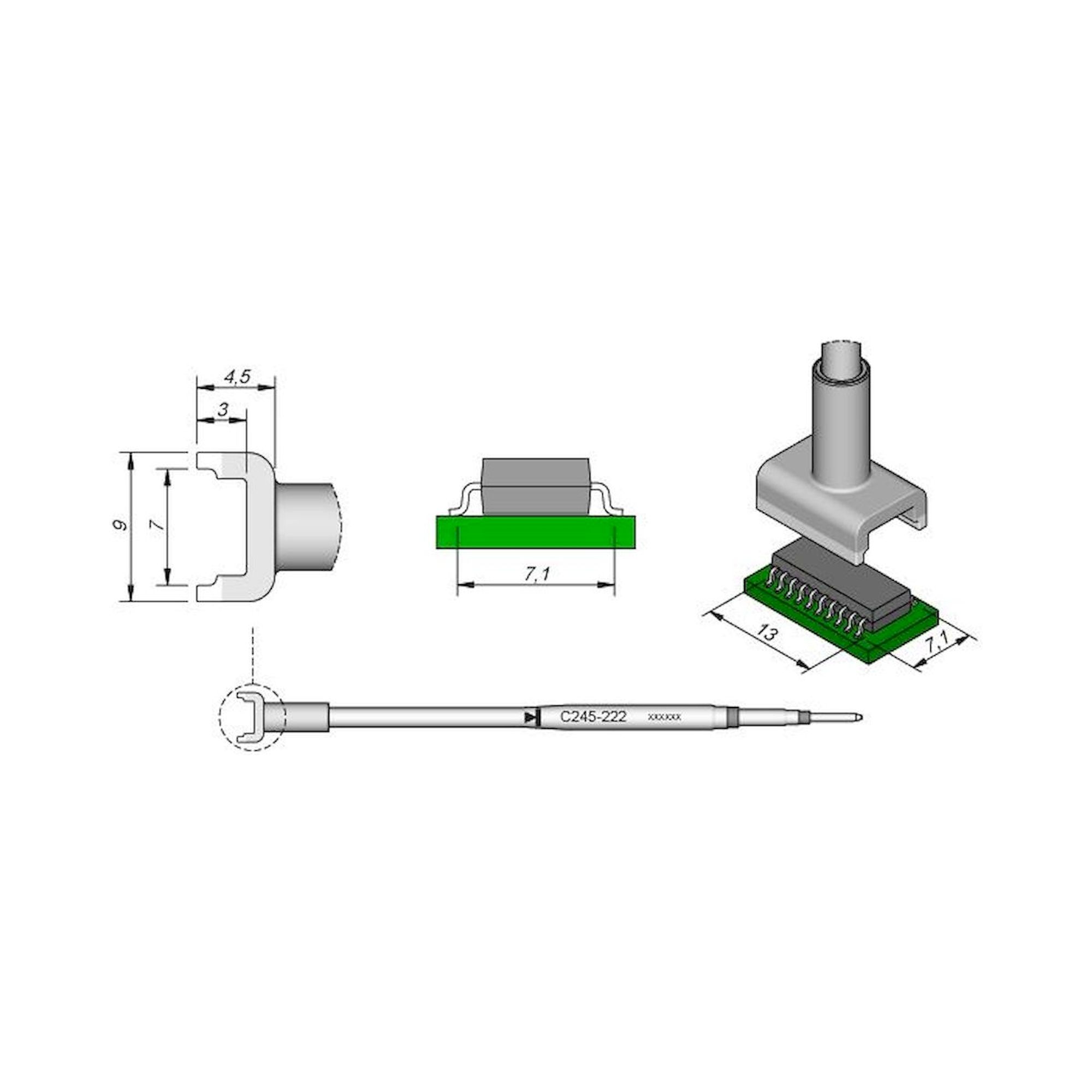 JBC C245222. Desoldering tip tunnel 7.1x13 mm, C245222