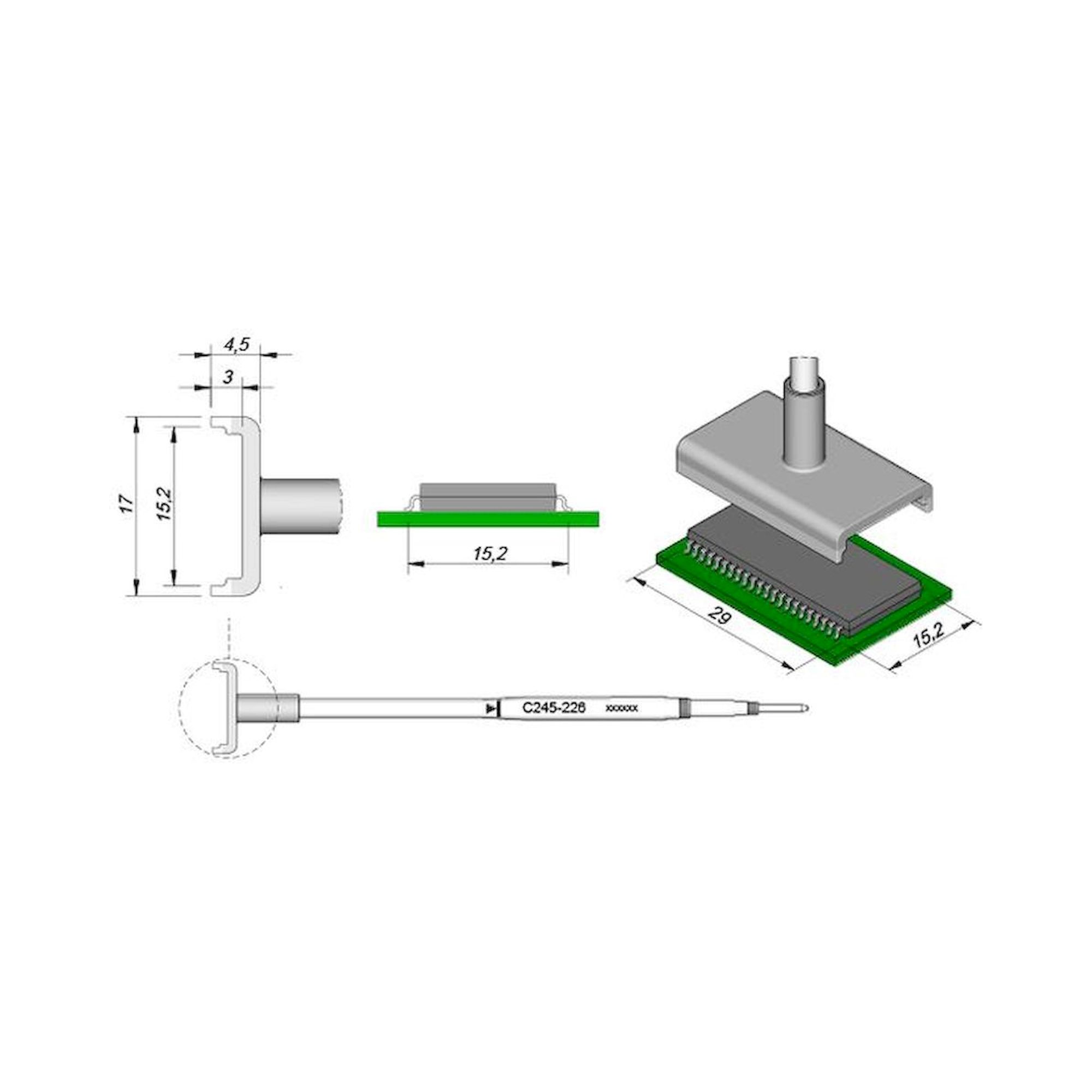 JBC C245226. Soldering tip tunnel 15.2x29 mm, C245226
