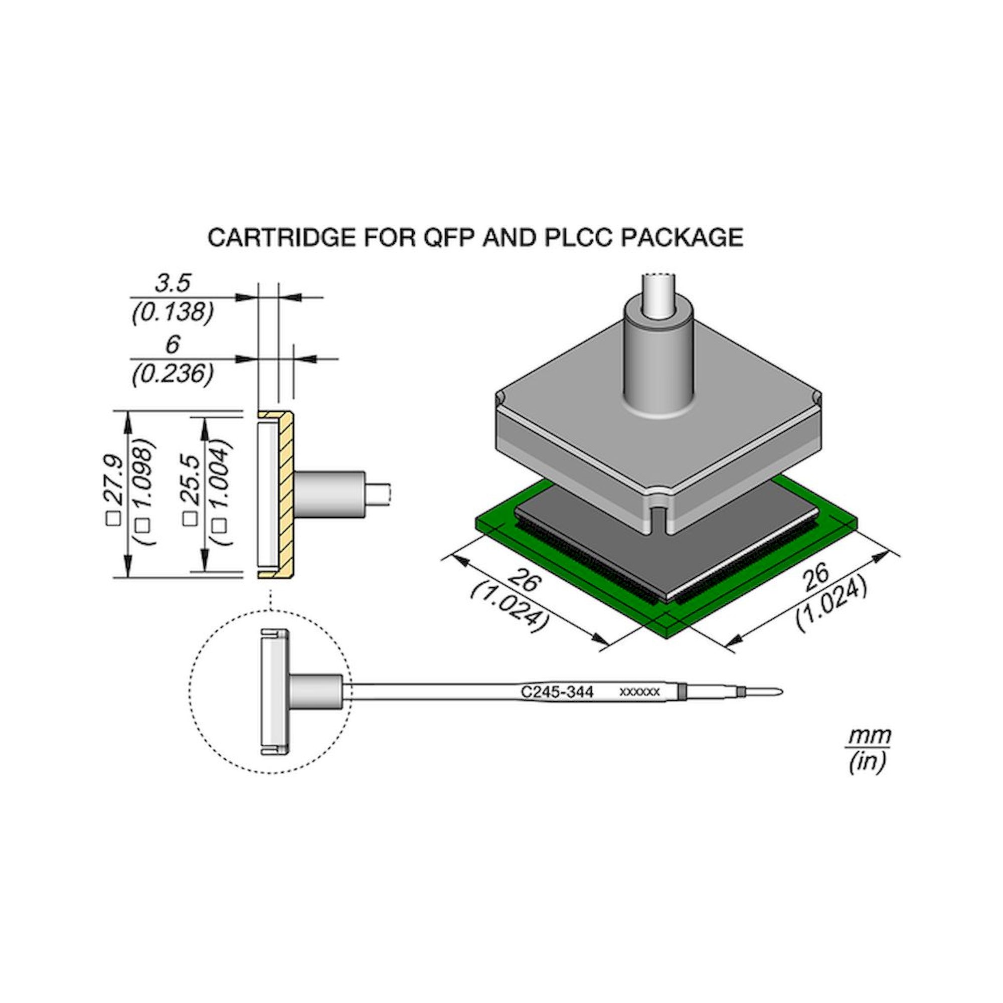 JBC C245344. Soldering tip for QFP, for T245, 26x26 mm, C245344
