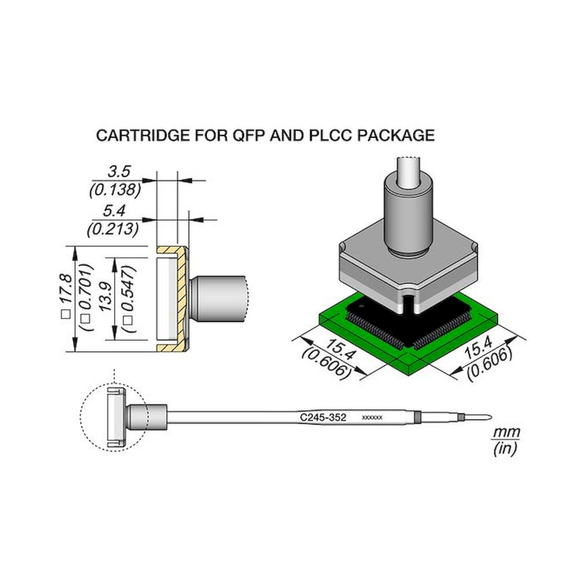JBC C245352. Soldering tip for QFP and PLCC, 15.4x15.4 mm for T245, C245352