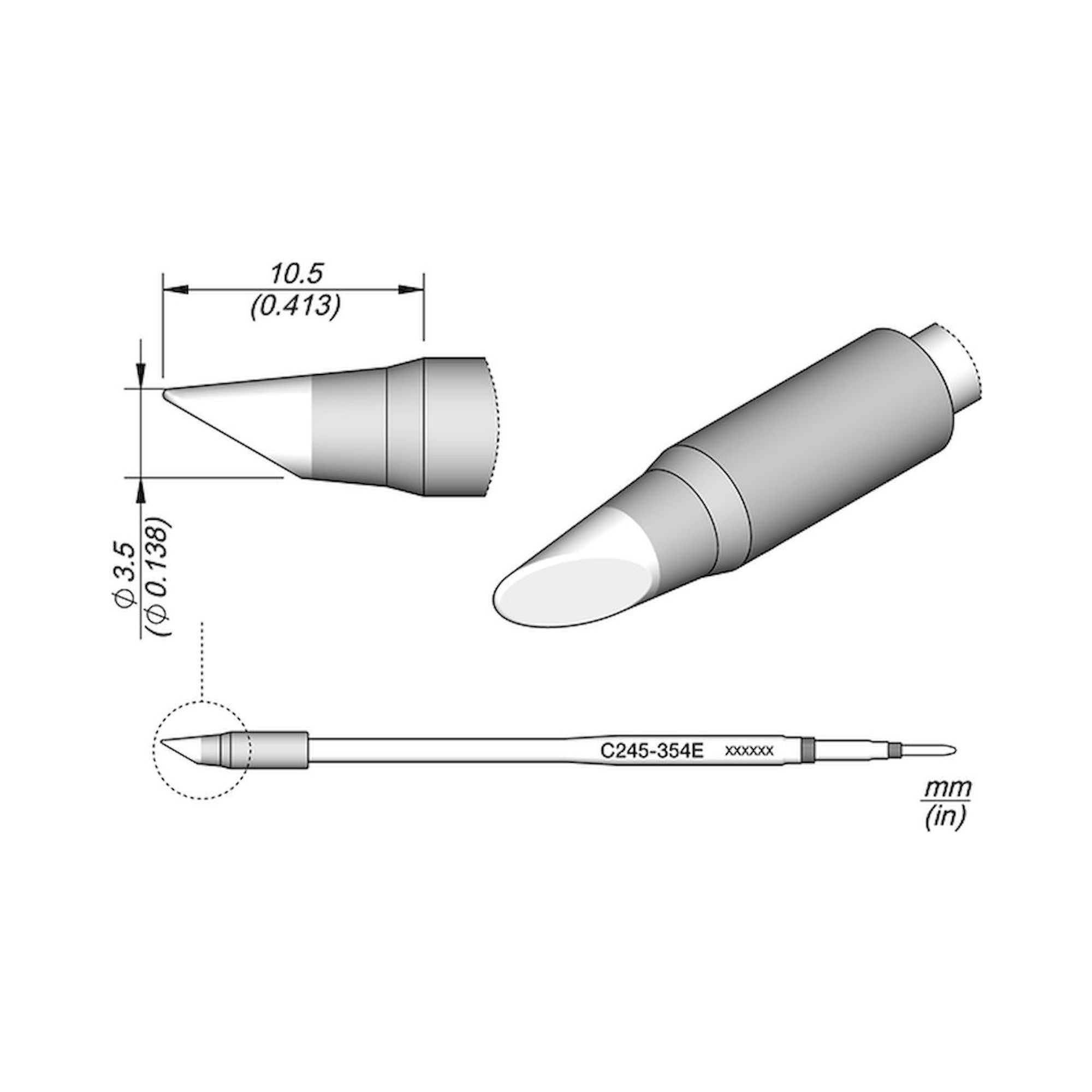 JBC C245354E. Soldering tip bevelled, for T245, D: 3.5 mm, C245354E