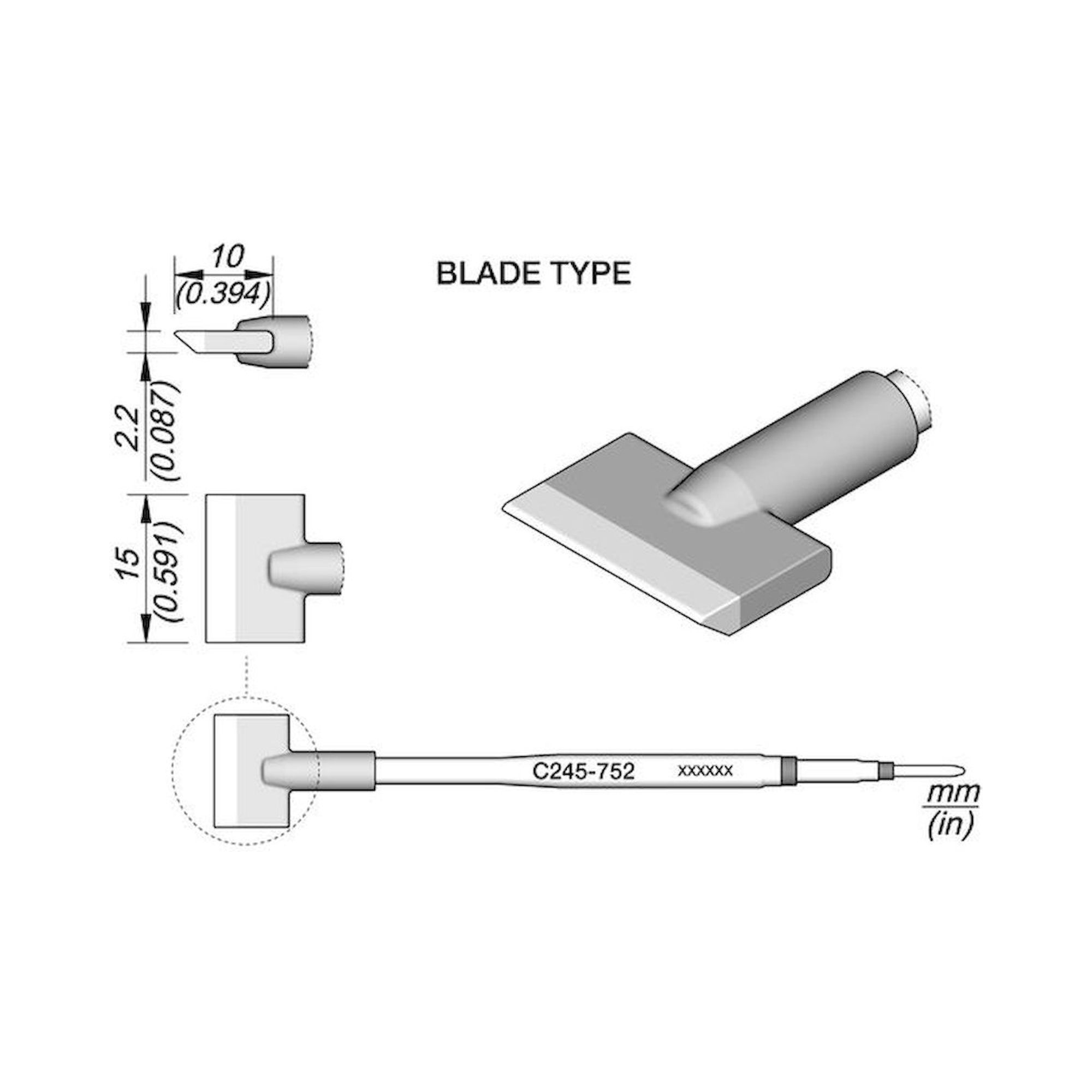 JBC C245752. Blade-shaped soldering tip, B: 15 mm, C245752