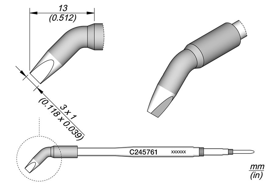 Chisel Bent Cartridge 3 x 1 mm, C245 Series for T245 - JBC C245761