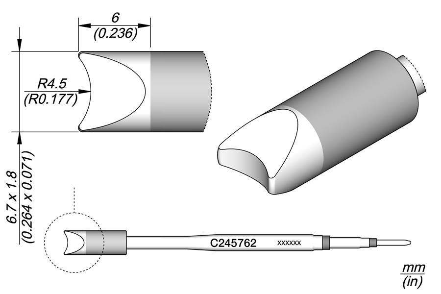Steckerlötspitze rund R 4,5, 6,7 x 1,8 mm, Serie C245 für T245 - JBC C245762