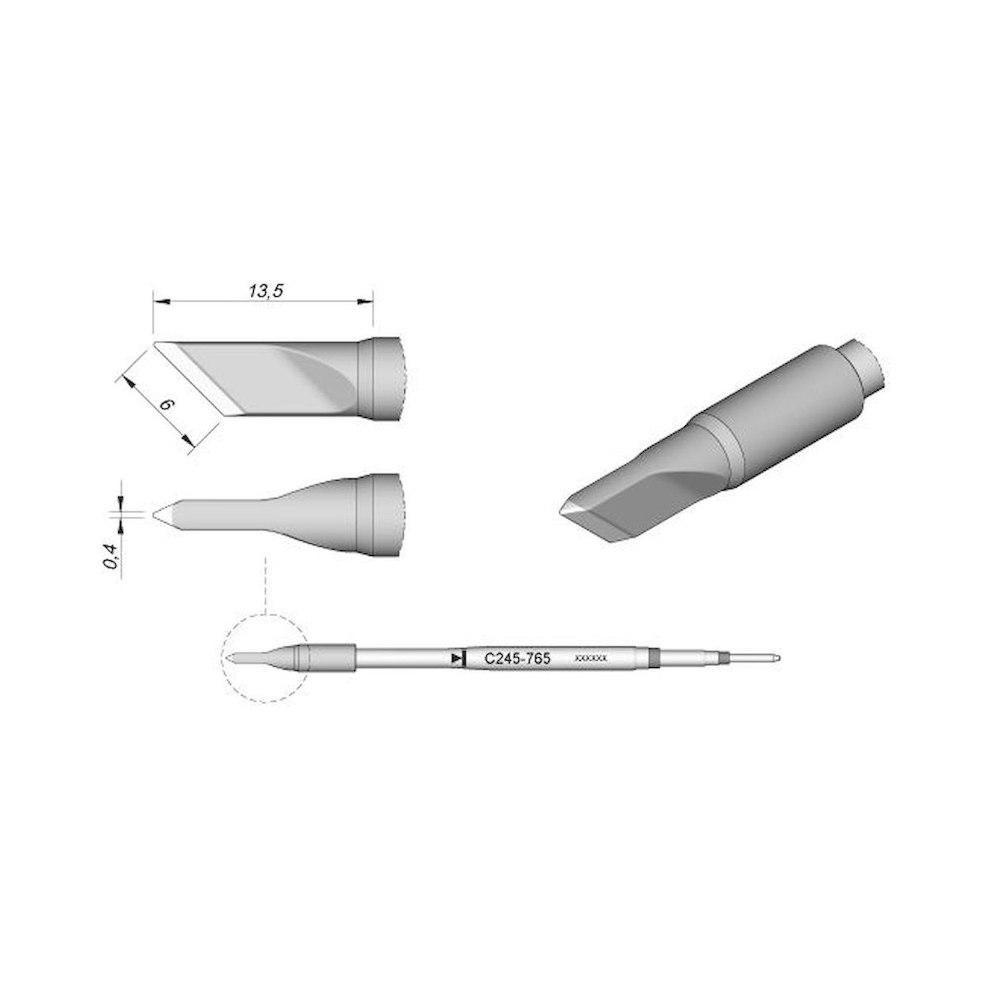 JBC C245765. Knife-shaped soldering tip, 6.0x0.4 mm, C245765