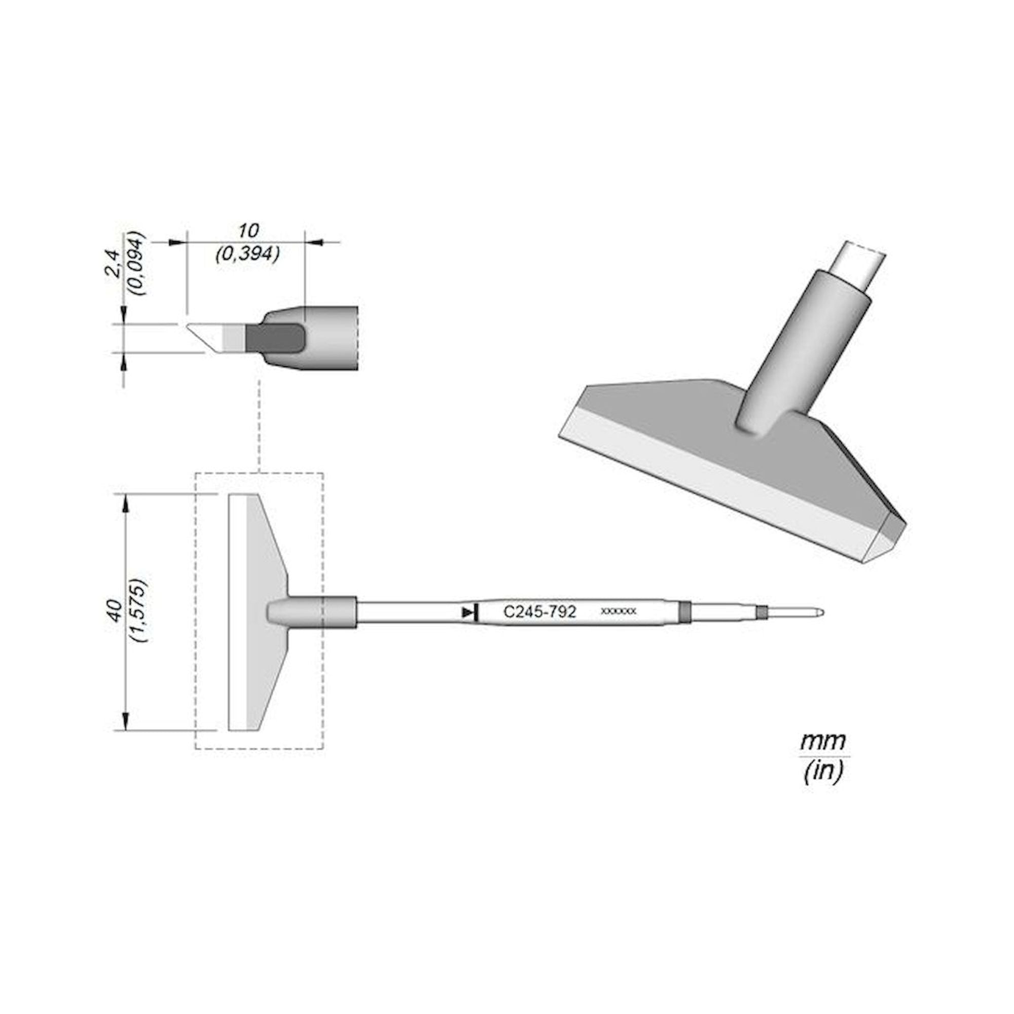 JBC C245792. Blade-shaped soldering tip, 40 mm, C245792