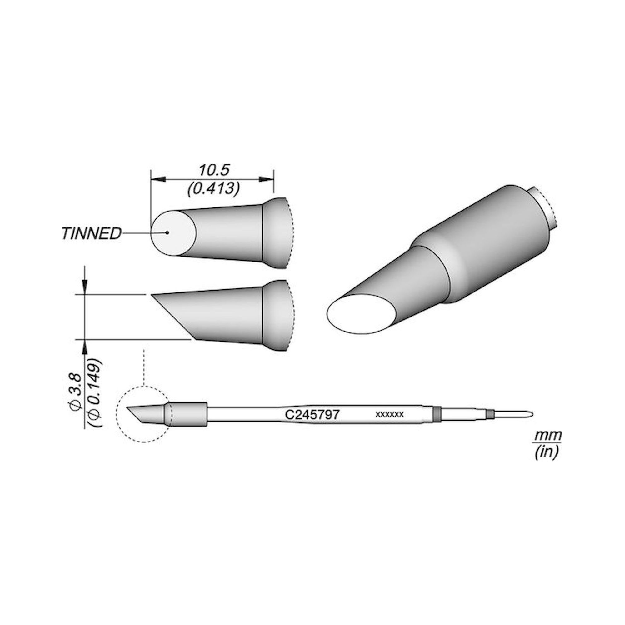 JBC C245797. Lötspitze abgeschrägt, Durchmesser 3,8 mm, C245797