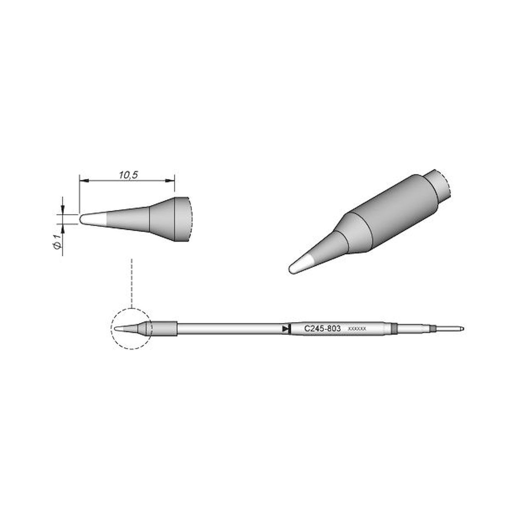 JBC C245803. Lötspitze konisch, D: 1 mm - lange Version, C245803