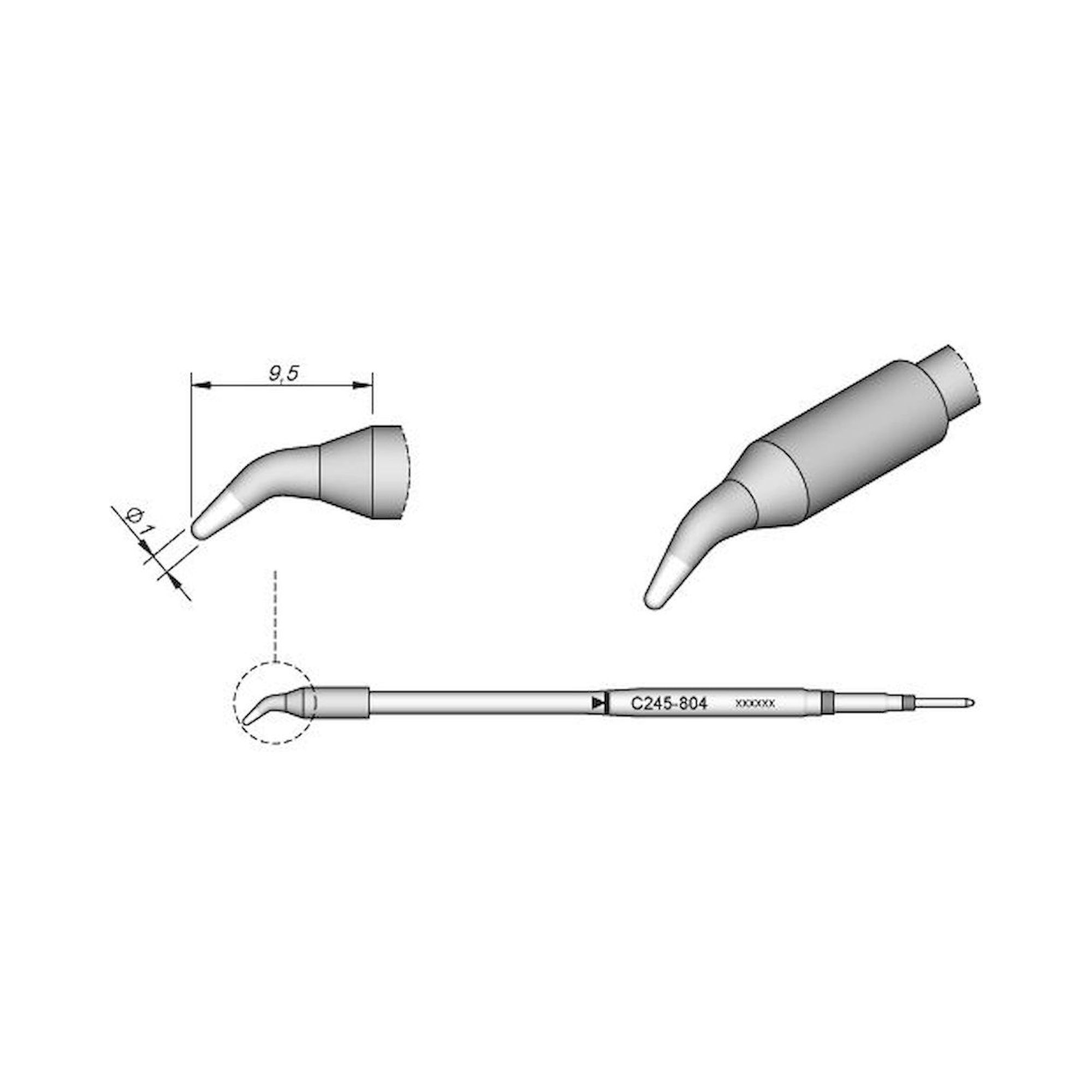 JBC C245804. Angled soldering tip, D: 1 mm, C245804
