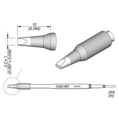 JBC C245907. Chisel shaped soldering tip, 2.2x1 mm, C245907