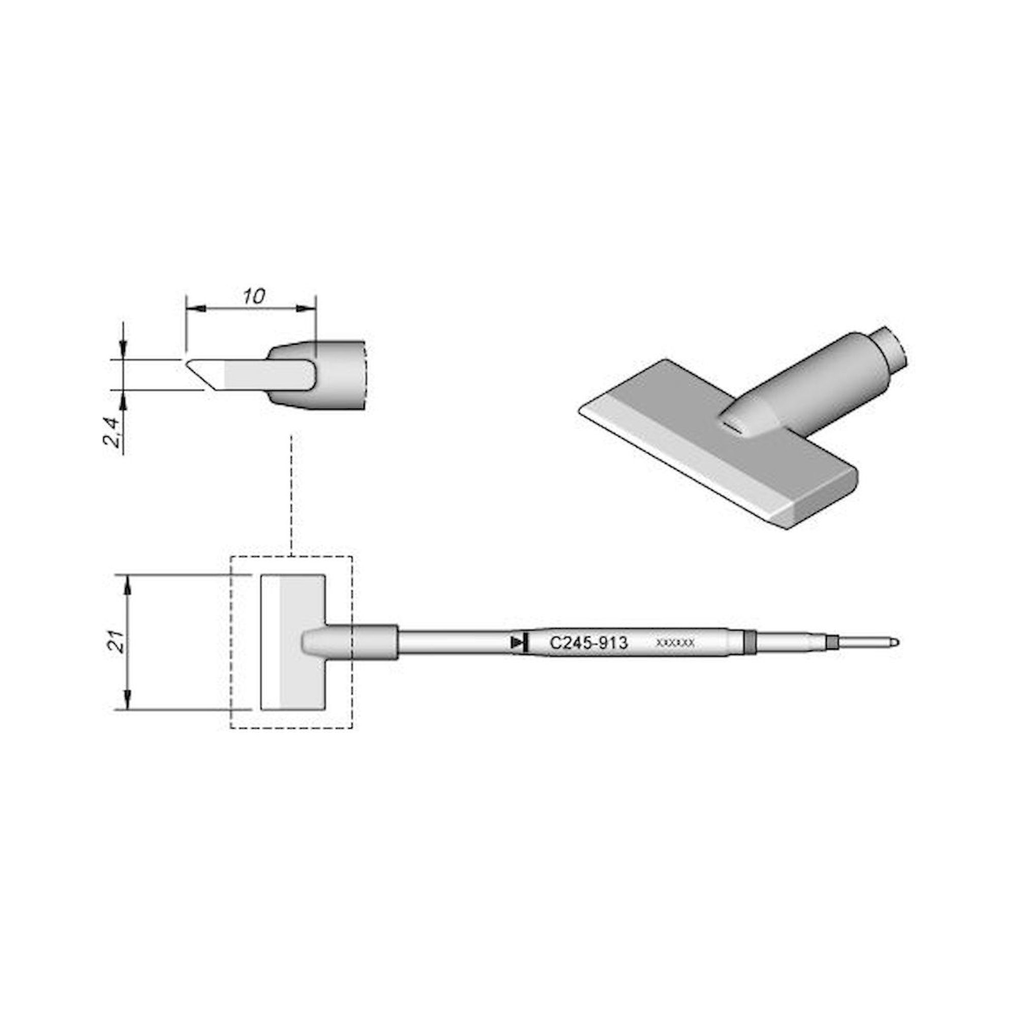JBC C245913. Blade shaped soldering tip, width 21 mm, C245913