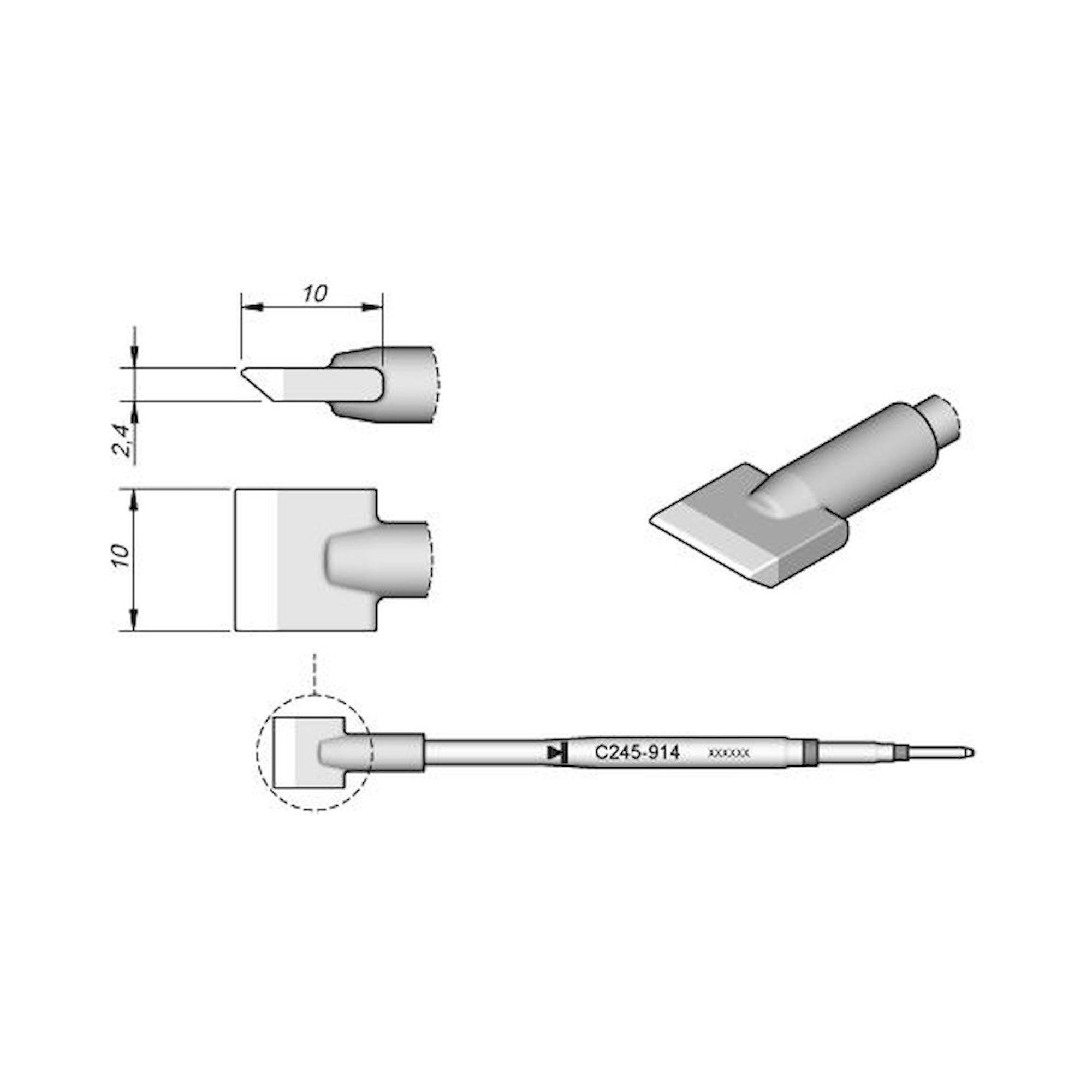JBC C245914. Blade-shaped soldering tip, width 10 mm, C245914