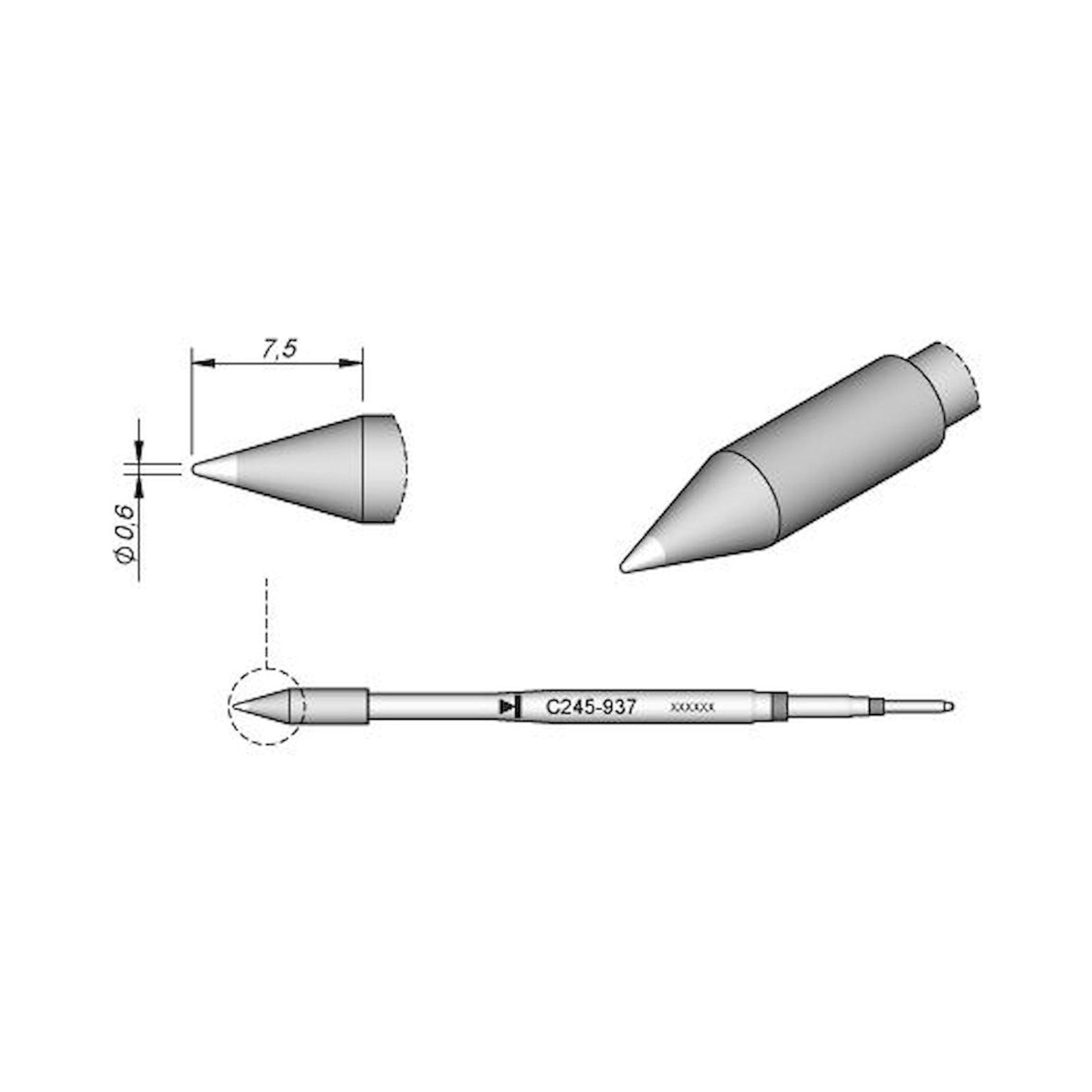 JBC C245937. Soldering tip conical, D: 0.6 mm, C245937
