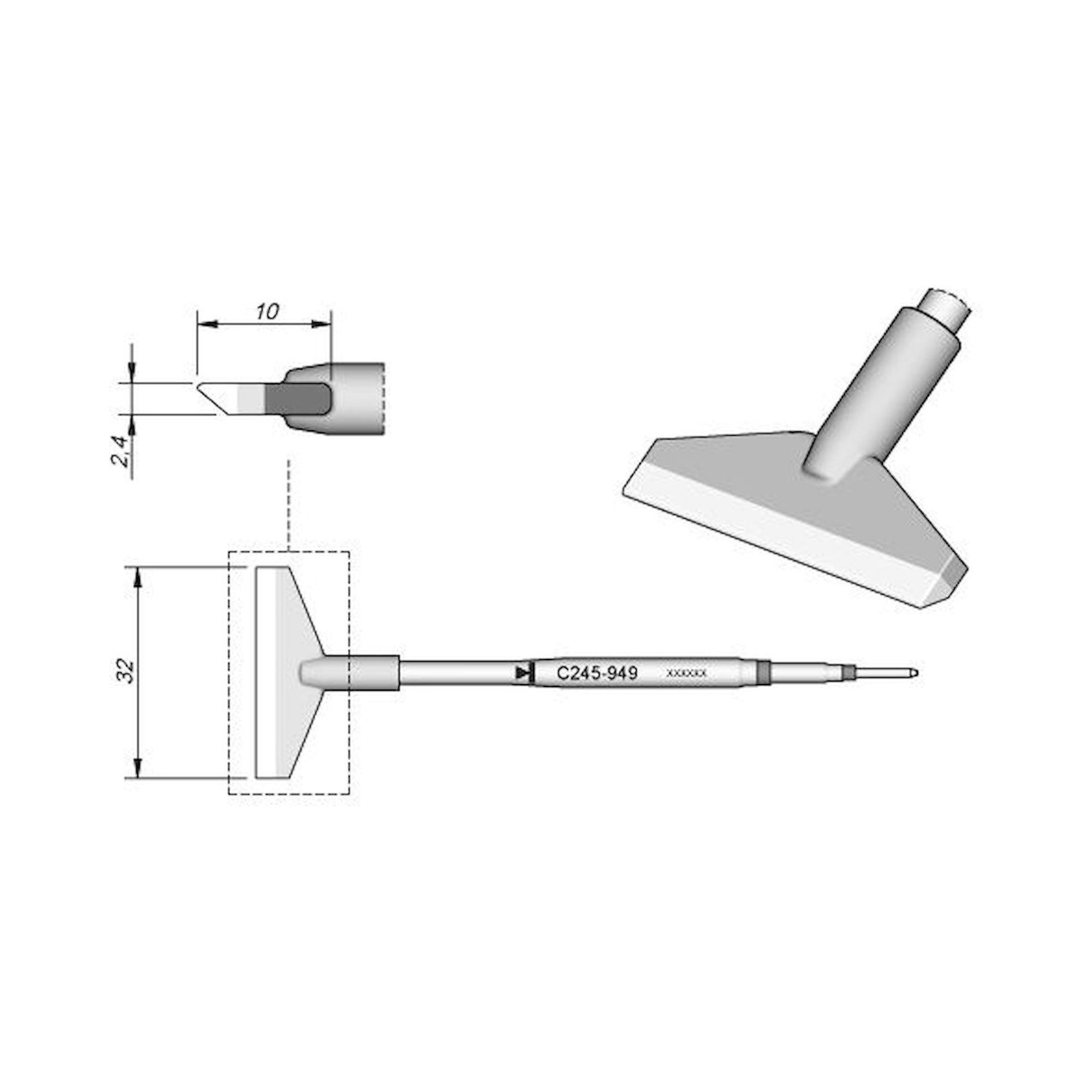 JBC C245949. Blade-shaped soldering tip, B: 32 mm, C245949