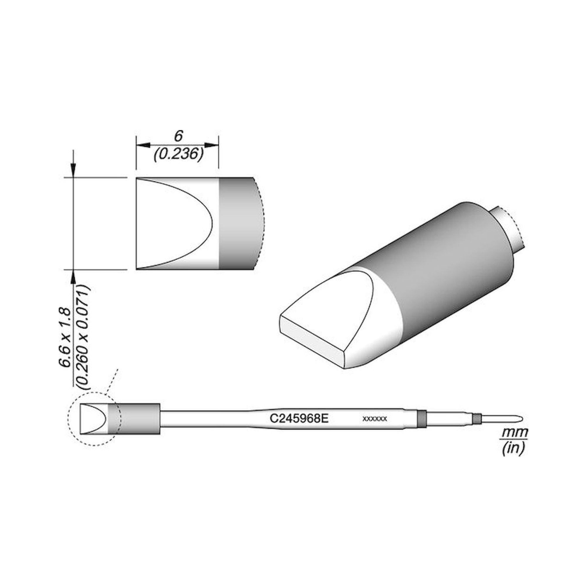 JBC C245968E. Soldering tip chisel 6,6x1,8 mm, C245968E