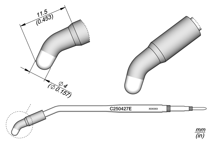 Lötspitze konisch gebogen Ø 4 mm, Serie C250 für AP250 und ALE250 - JBC C250427E