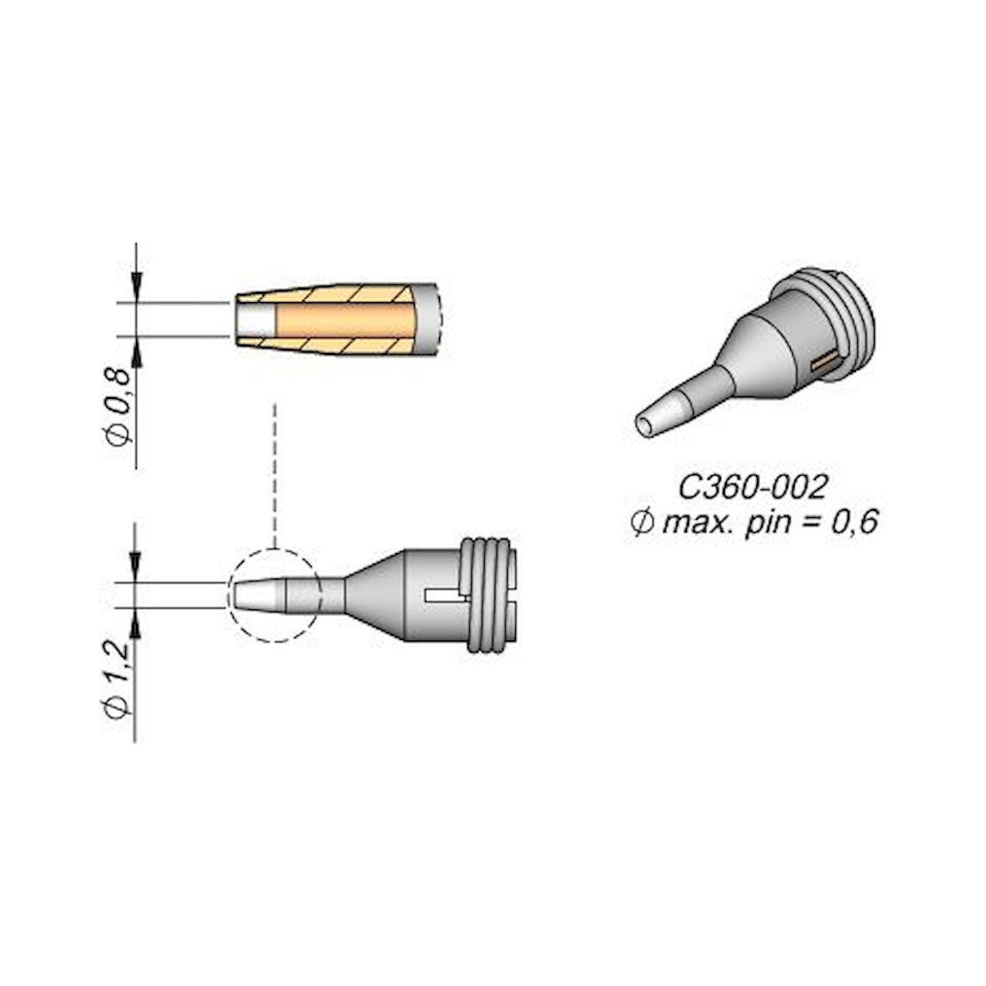 JBC C360002. Desoldering nozzle D: 0.8 mm, throughhole, C360002