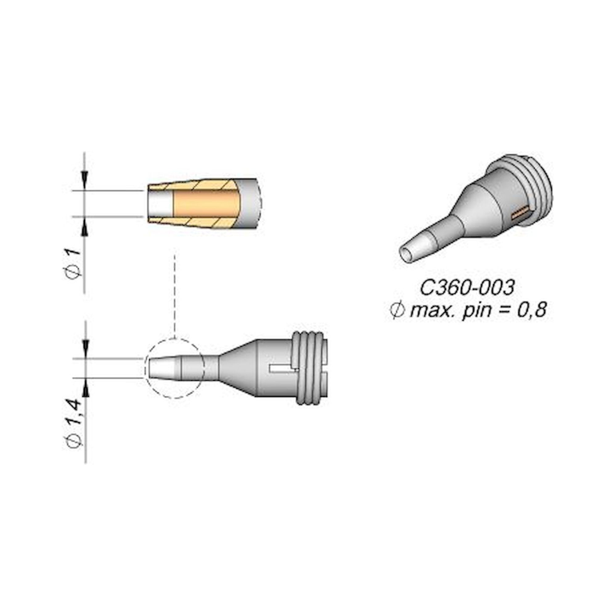 JBC C360003. Desoldering nozzle D: 1 mm, throughhole, C360003