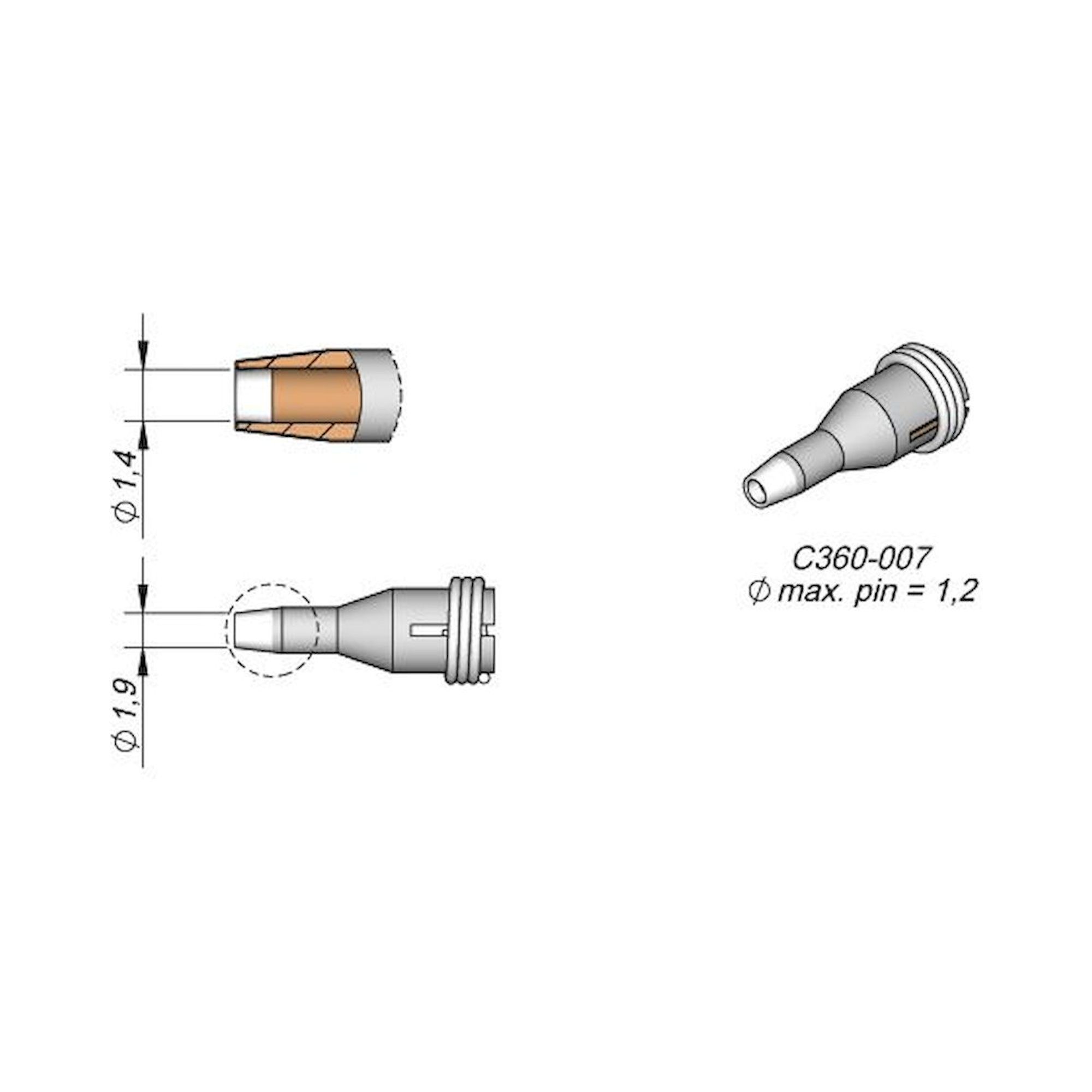 JBC C360007. Desoldering nozzle D: 1.4 mm, throughhole, C360007