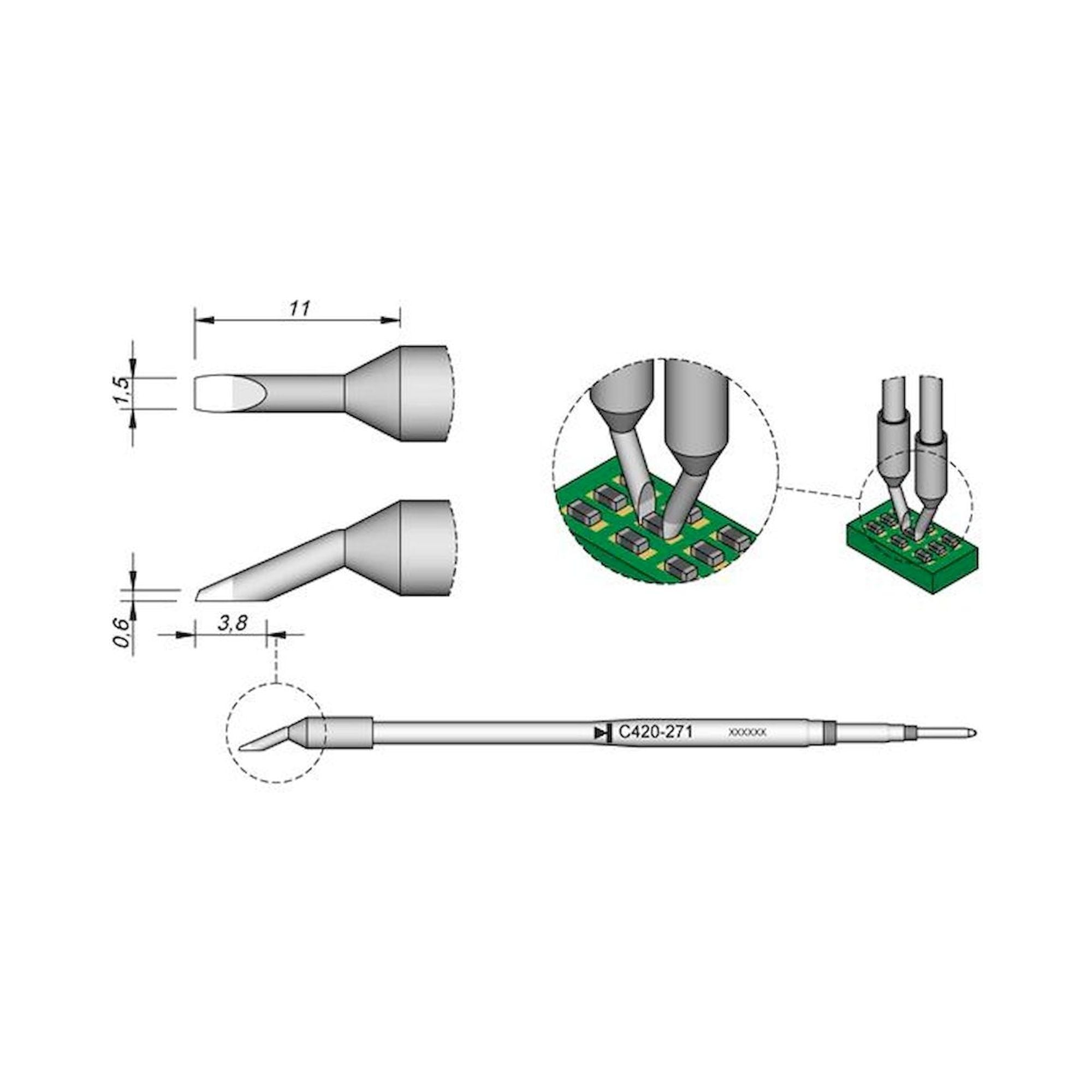 JBC C420271. Soldering tip for chip, bevelled 1.5 mm, C420271