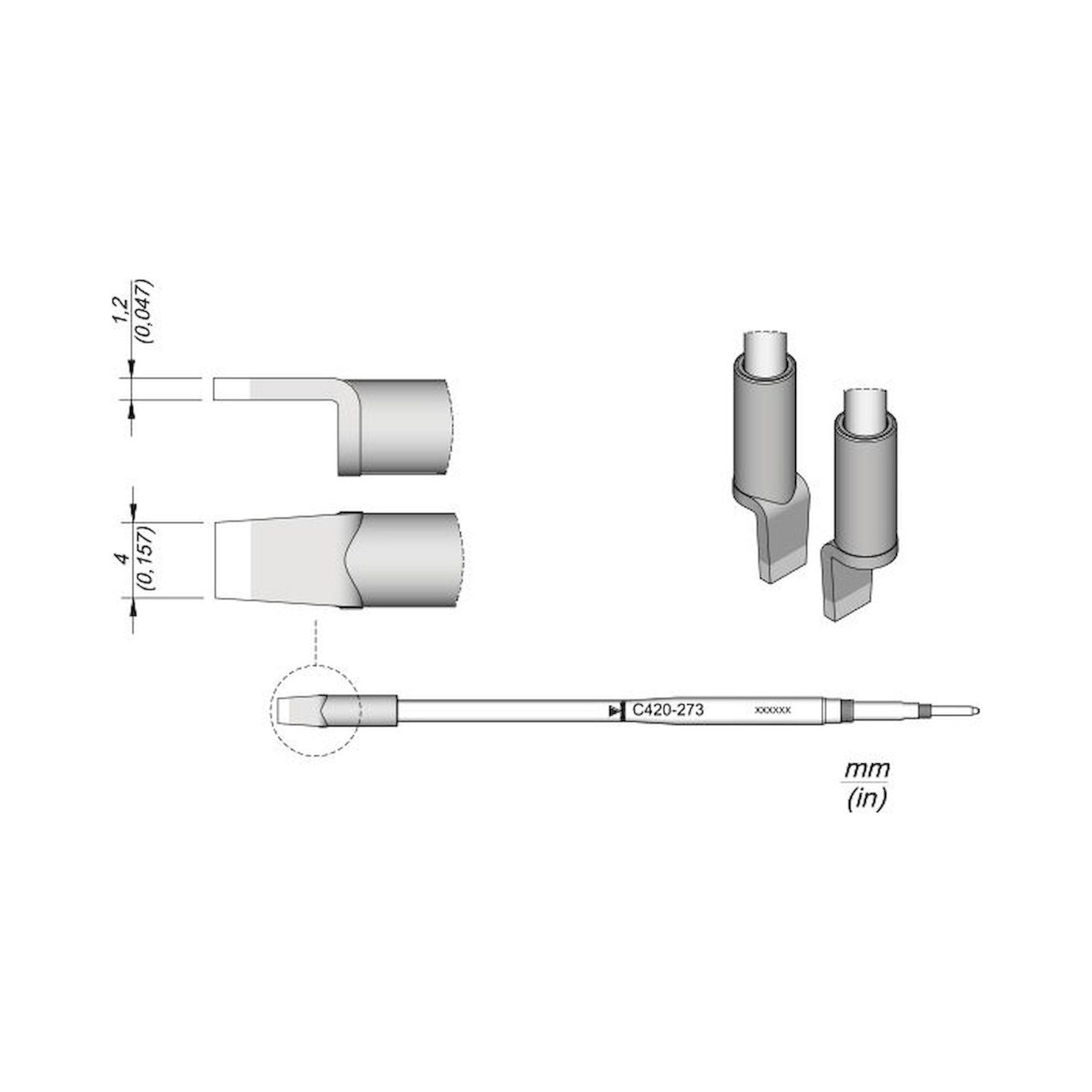 JBC C420273. Blade-shaped soldering tip, 4x1.2 mm, C420273