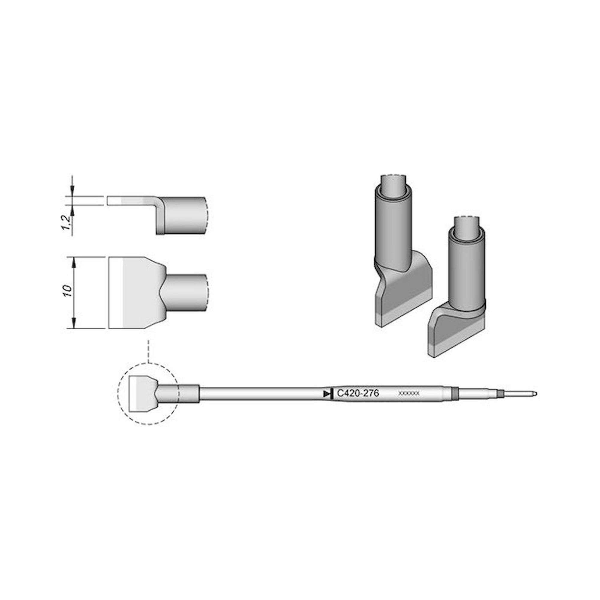 JBC C420276. Blade-shaped soldering tip, 10x1.2 mm, C420276