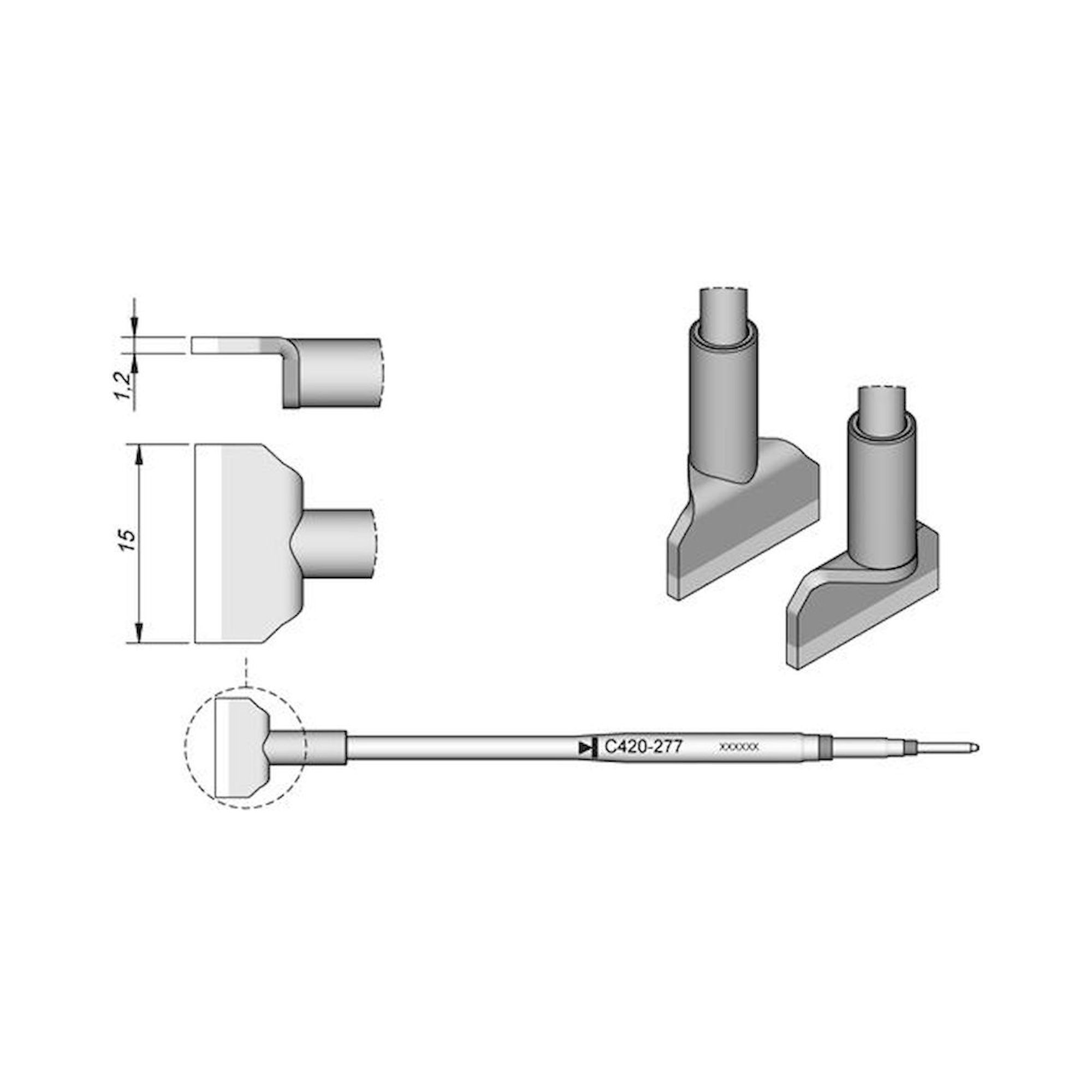 JBC C420277. Blade-shaped soldering tip, 15x1.2 mm, C420277