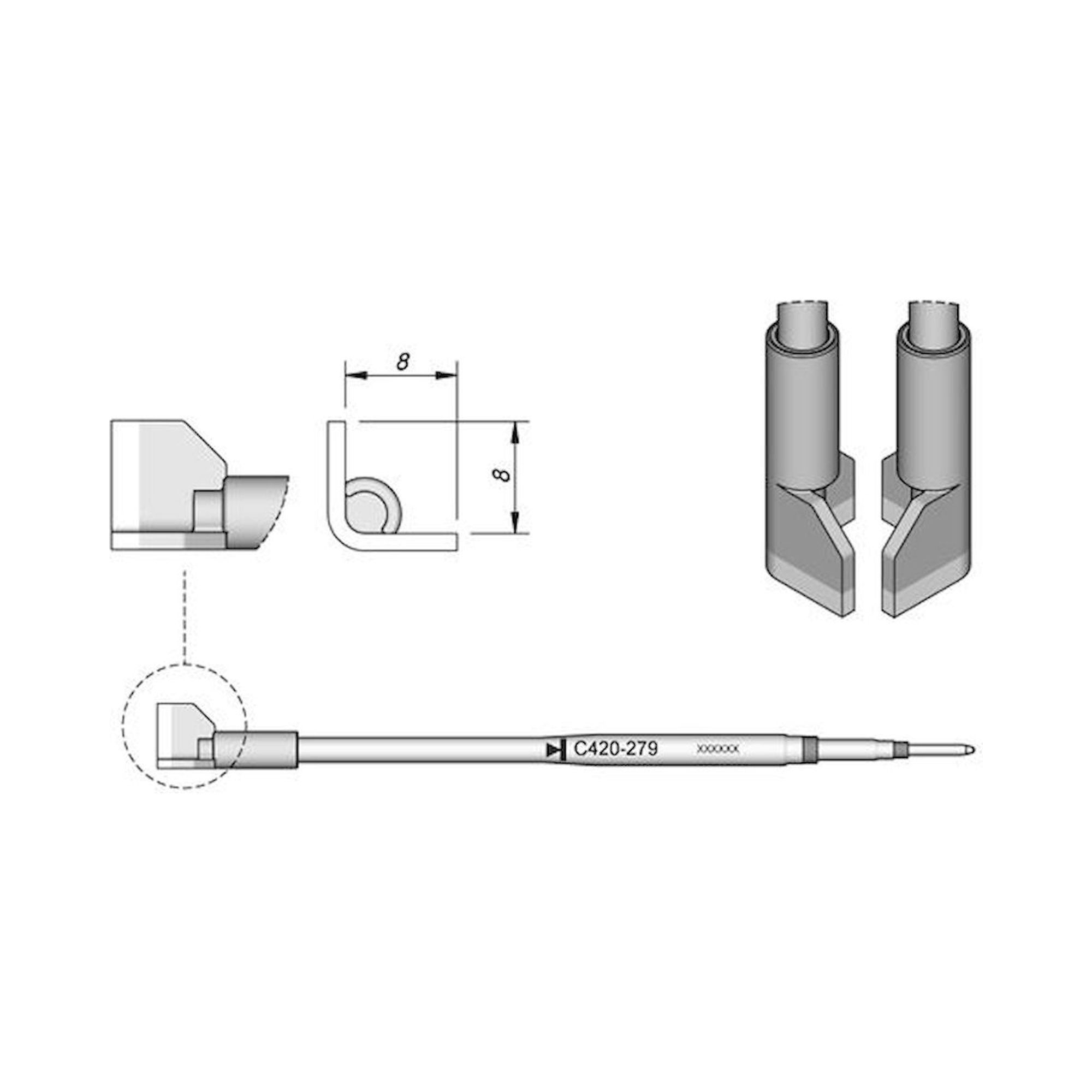 JBC C420279. Soldering tip for QFP/PLCC, 8 mm, C420279