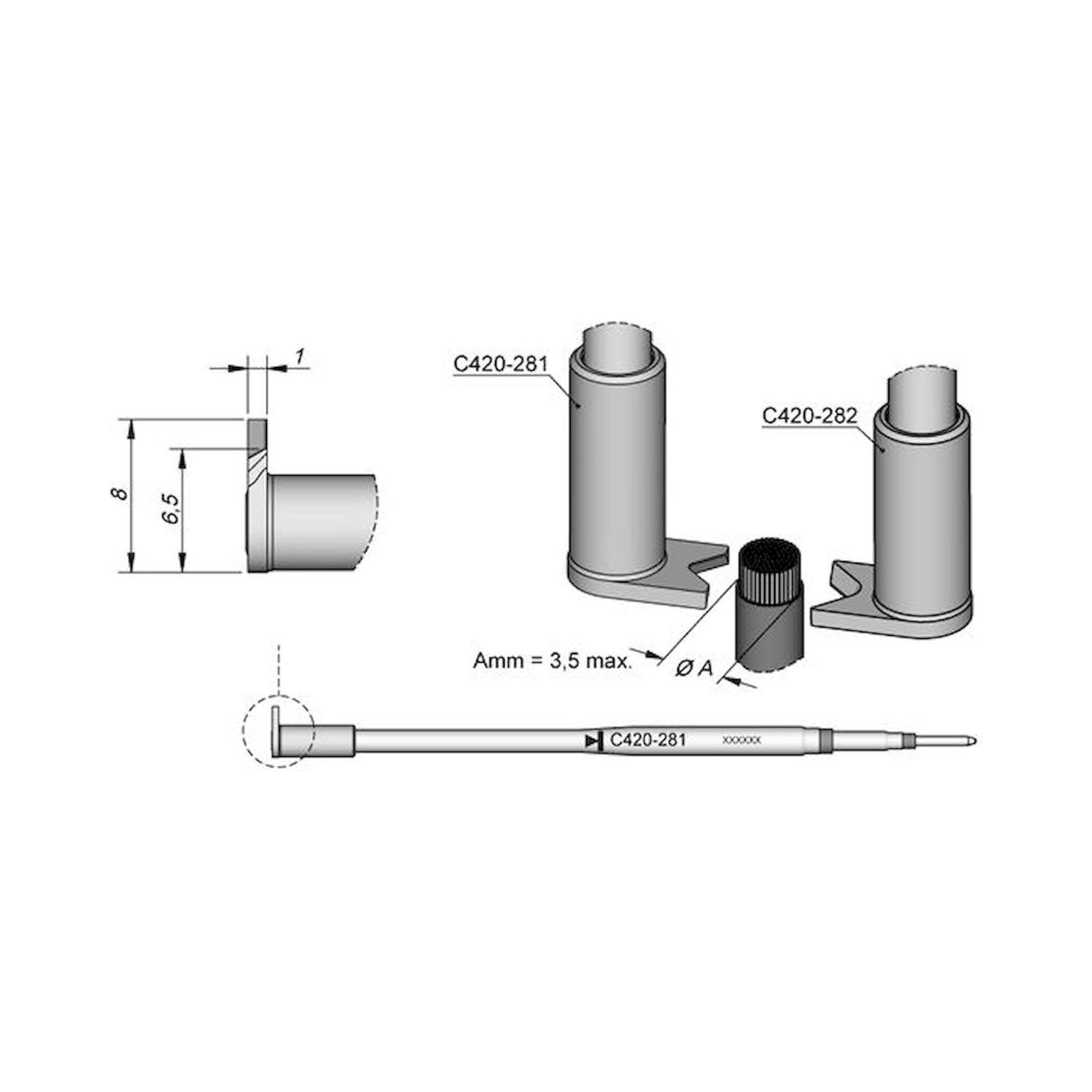 JBC C420281. Desoldering tip C420281, for Desoldering tweezers HT420-A