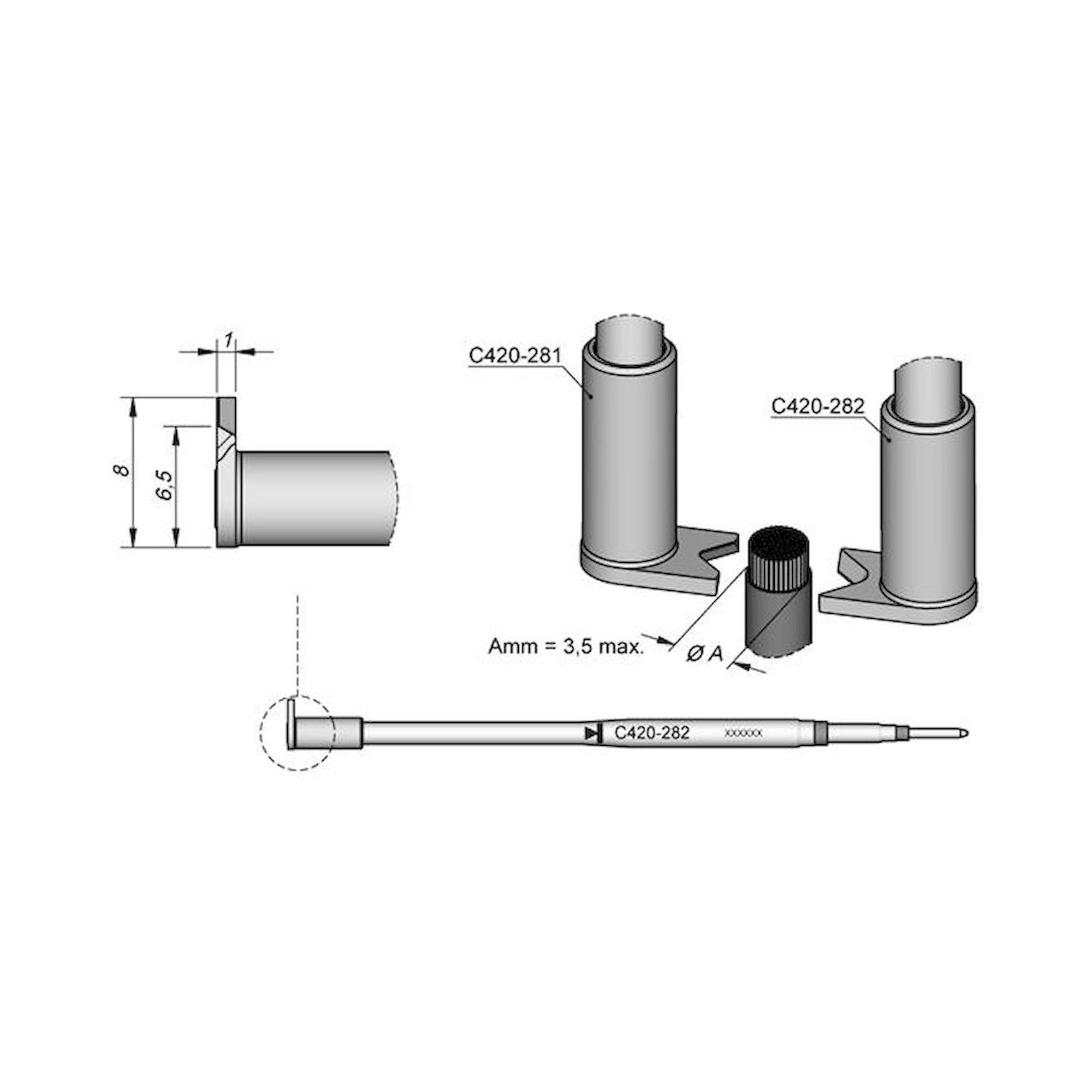JBC C420282. Desoldering tip C420282, for Desoldering tweezers HT420-A