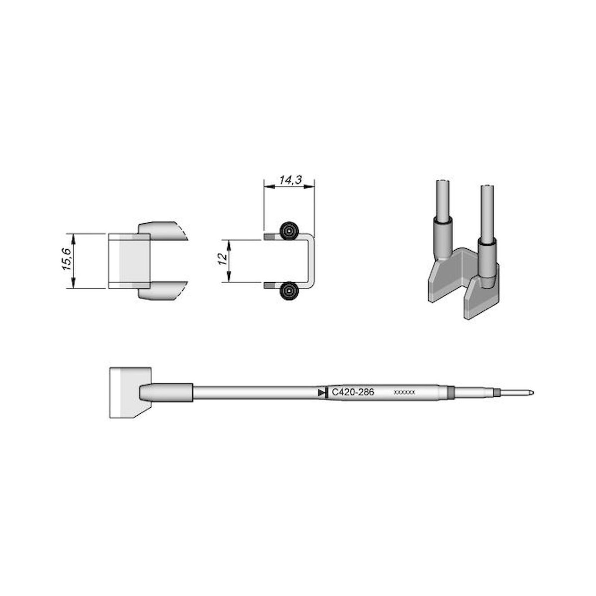 JBC C420286. Soldering tip special, 15.6x14.3 mm, C420286