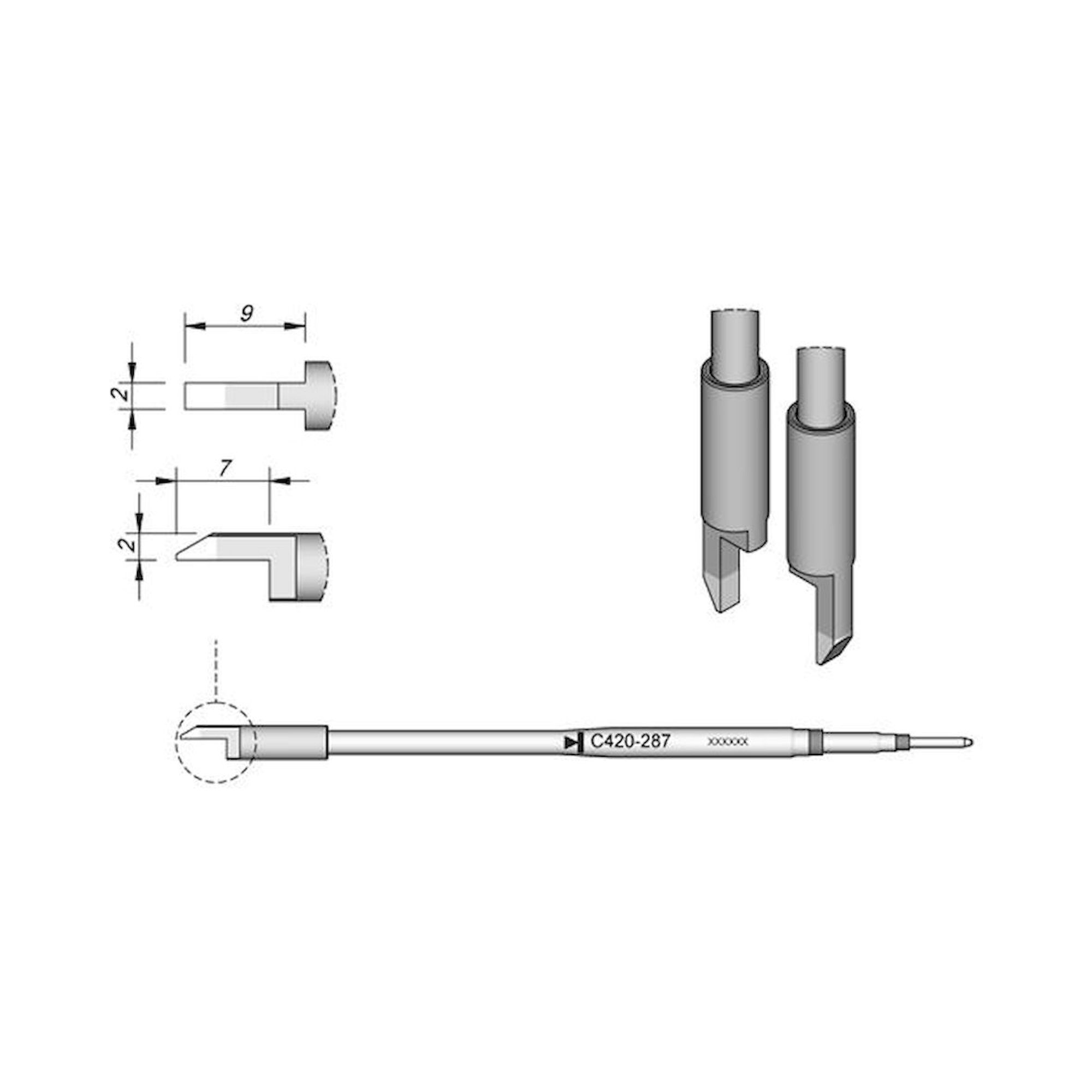 JBC C420287. Soldering tip for chip, bevelled 2 mm, C420287