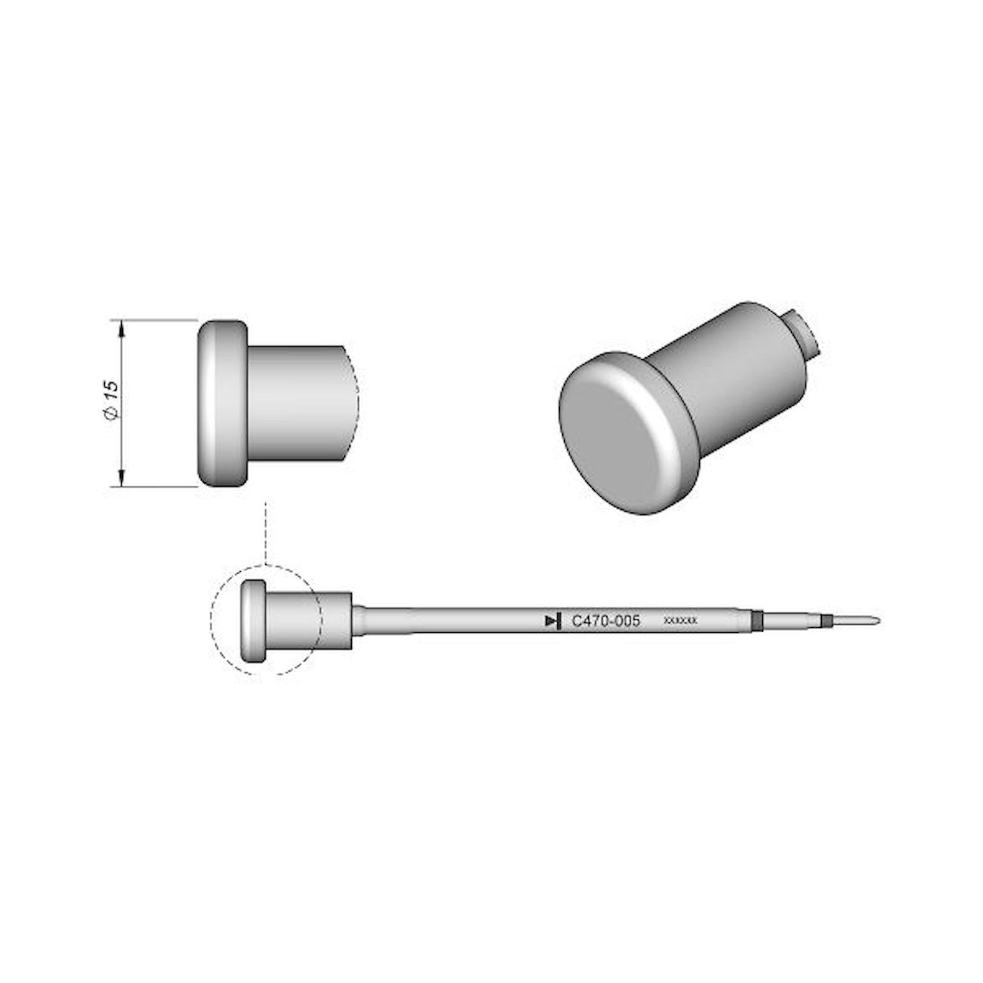 JBC C470005. Soldering tip ro with/flat, D 15 mm, C470005