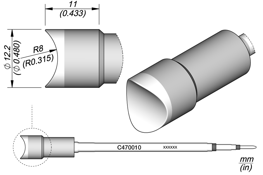 Steckerlötspitze R 8, Ø 12,2 mm, Serie C470 für T470 - JBC C470010