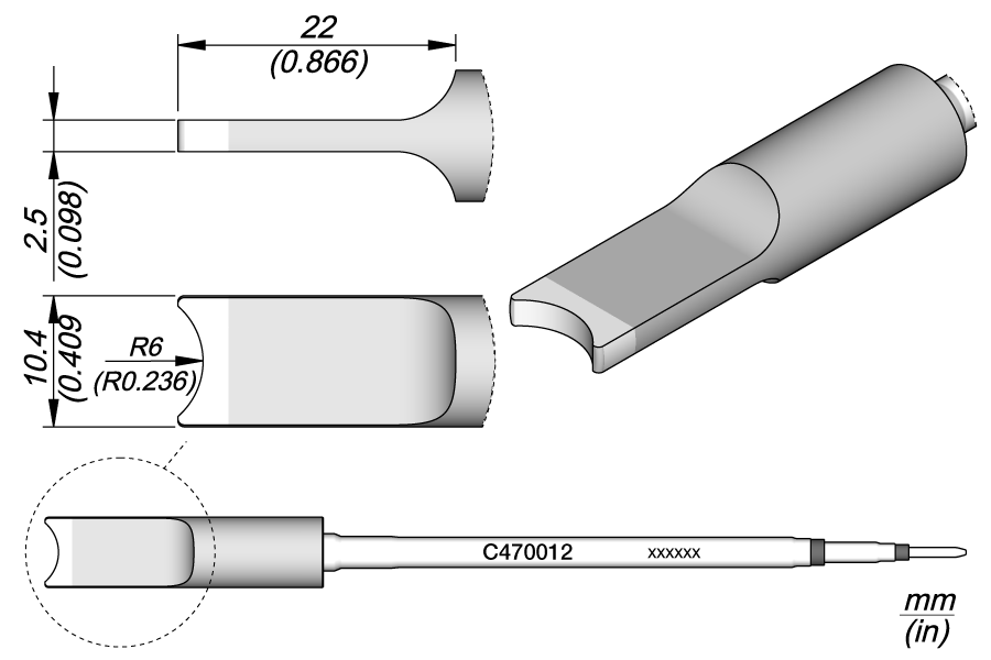 Steckerlötspitze R 6, 10,4 x 2,5 mm, Serie C470 für T470 - JBC C470012