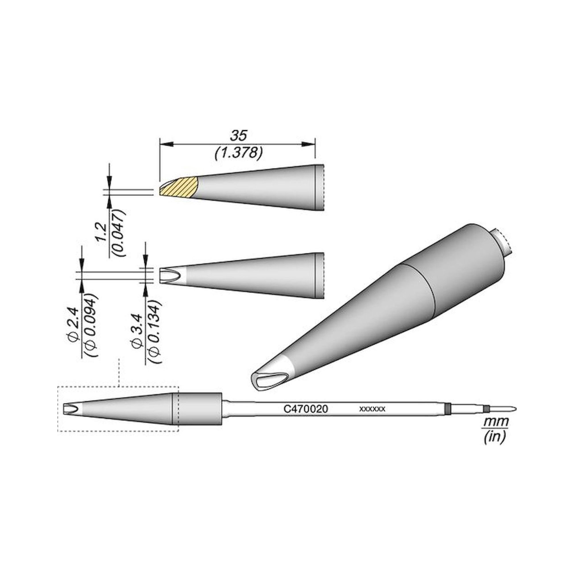 JBC C470020. Soldering tip barrel, diameter 2,4 mm, C470020