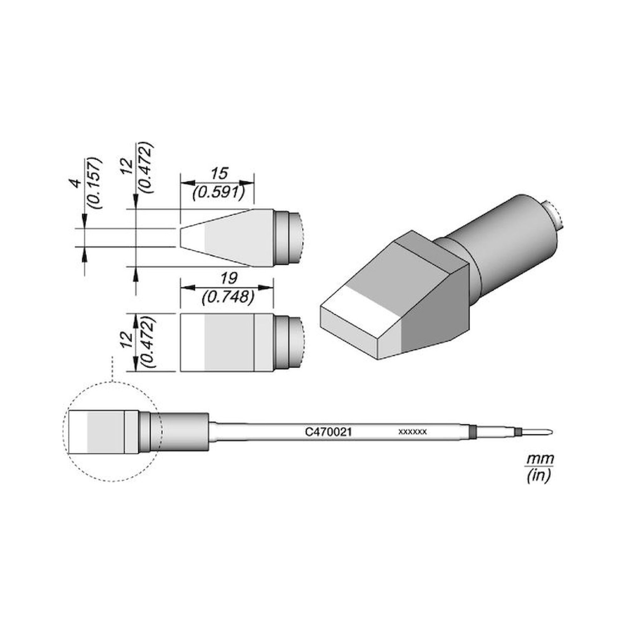 JBC C470021. Soldering tip C470021 chisel shaped 12x4 mm for T470 soldering iron