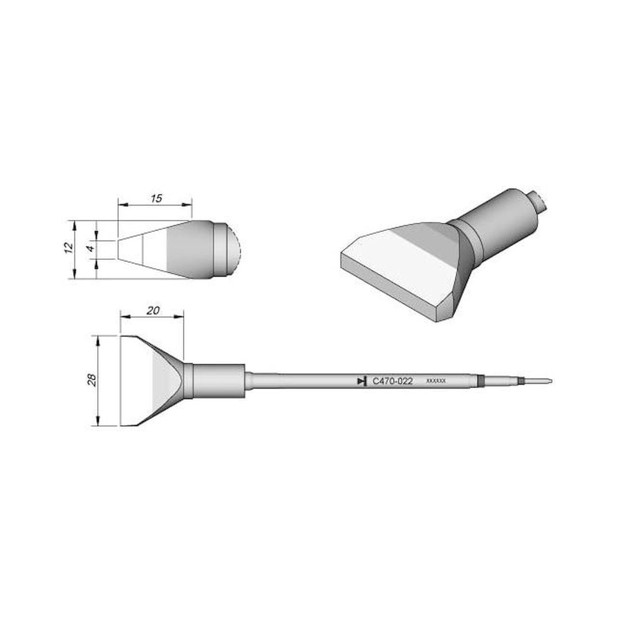 JBC C470022. Soldering tip chisel-shaped, 28x4 mm, C470022