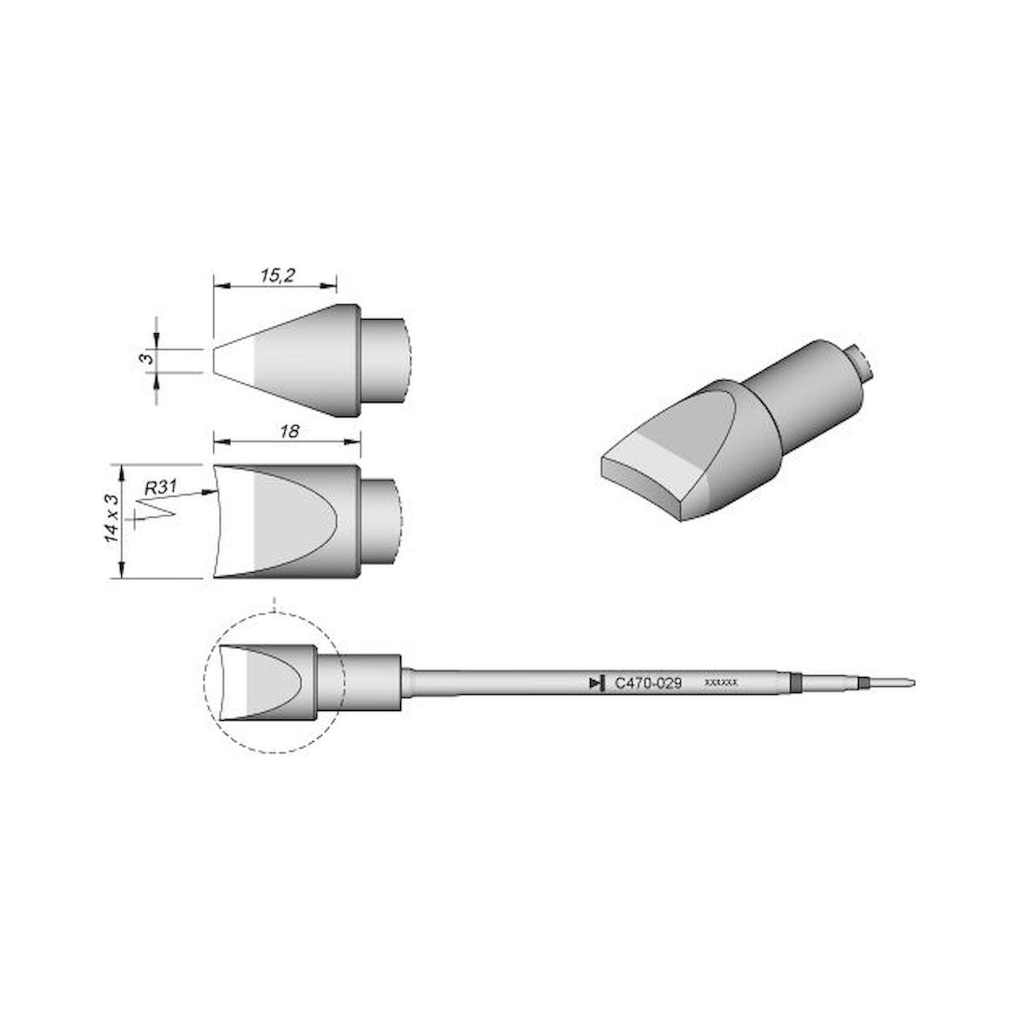 JBC C470029. Soldering tip pin/plug R31, C470029