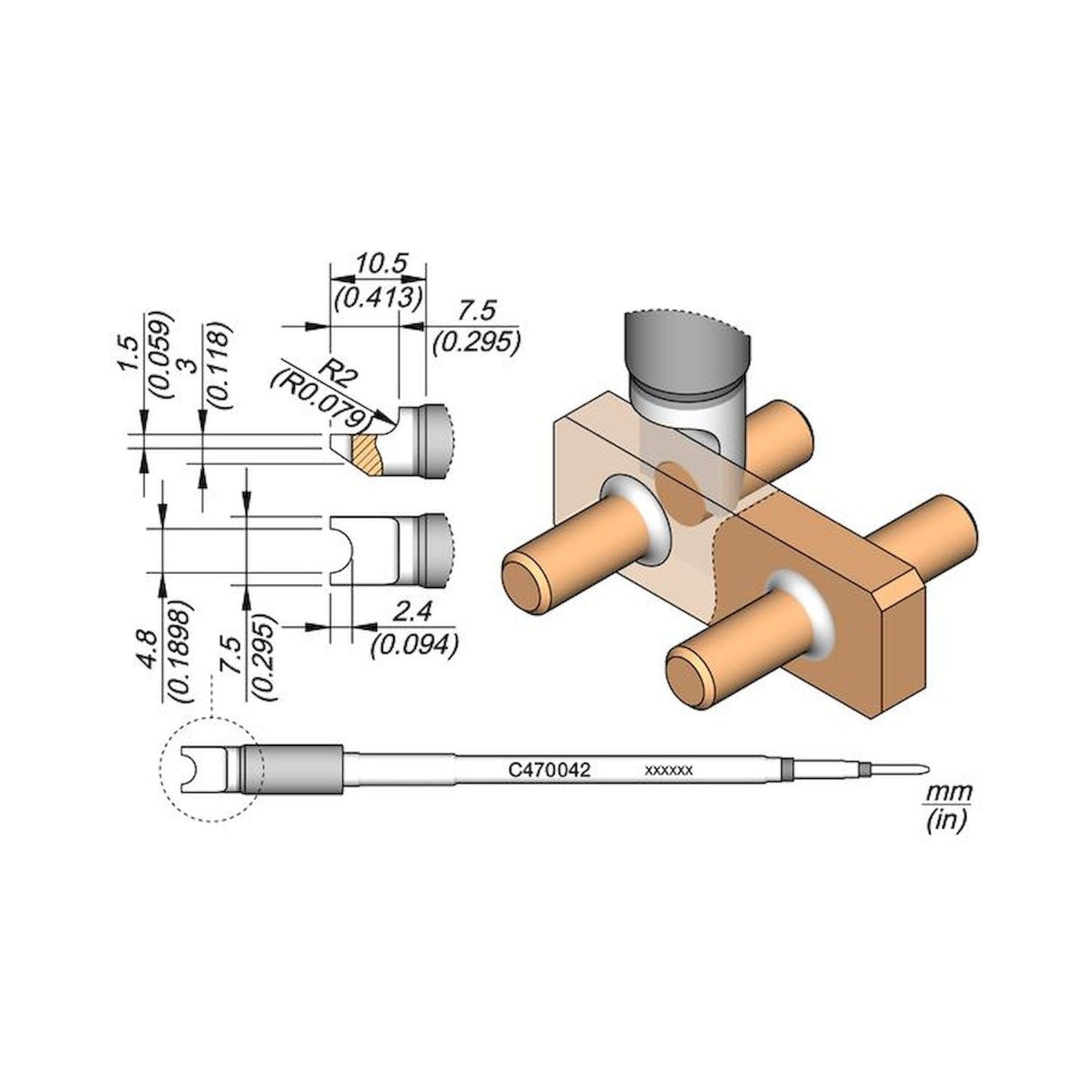 JBC C470042. Special soldering tip pin / connector, 4.8 mm, C470042