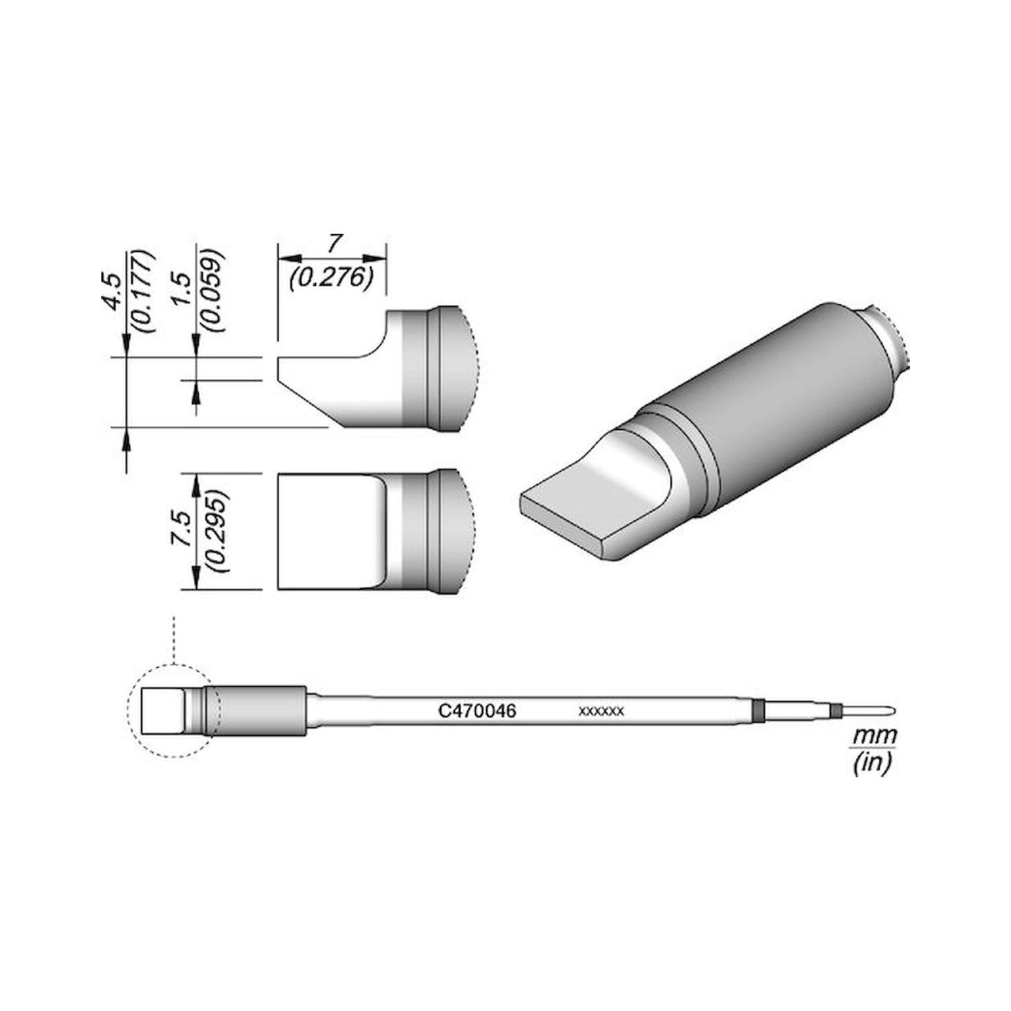 JBC C470046. Soldering tip C470046 blade-shaped 7.5 mm, for HT470 and T470