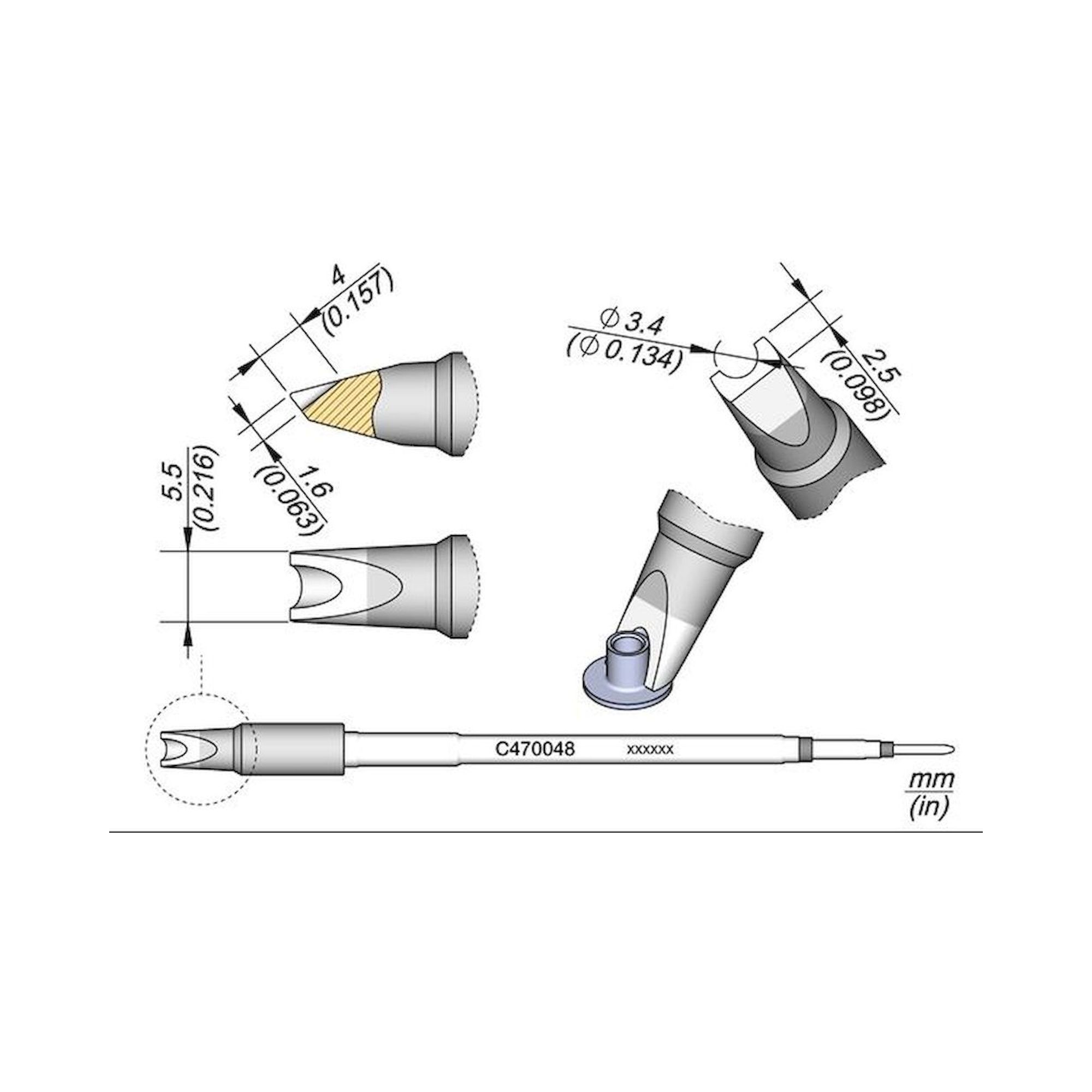 JBC C470048. Cylindrical soldering tip, diameter 3.4 mm, C470048
