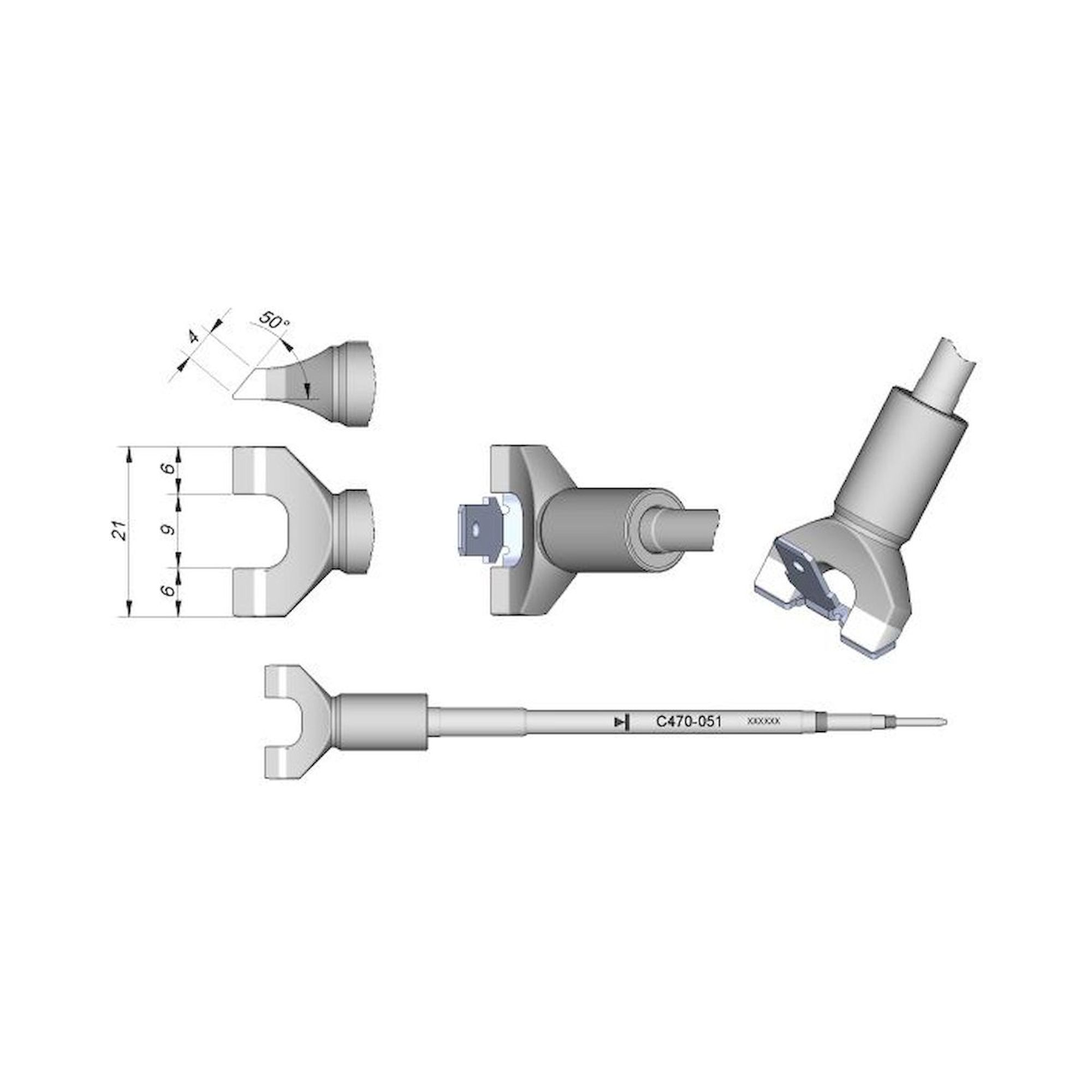 JBC C470051. Soldering tip with bridge for connectors, B 21 mm, C470051